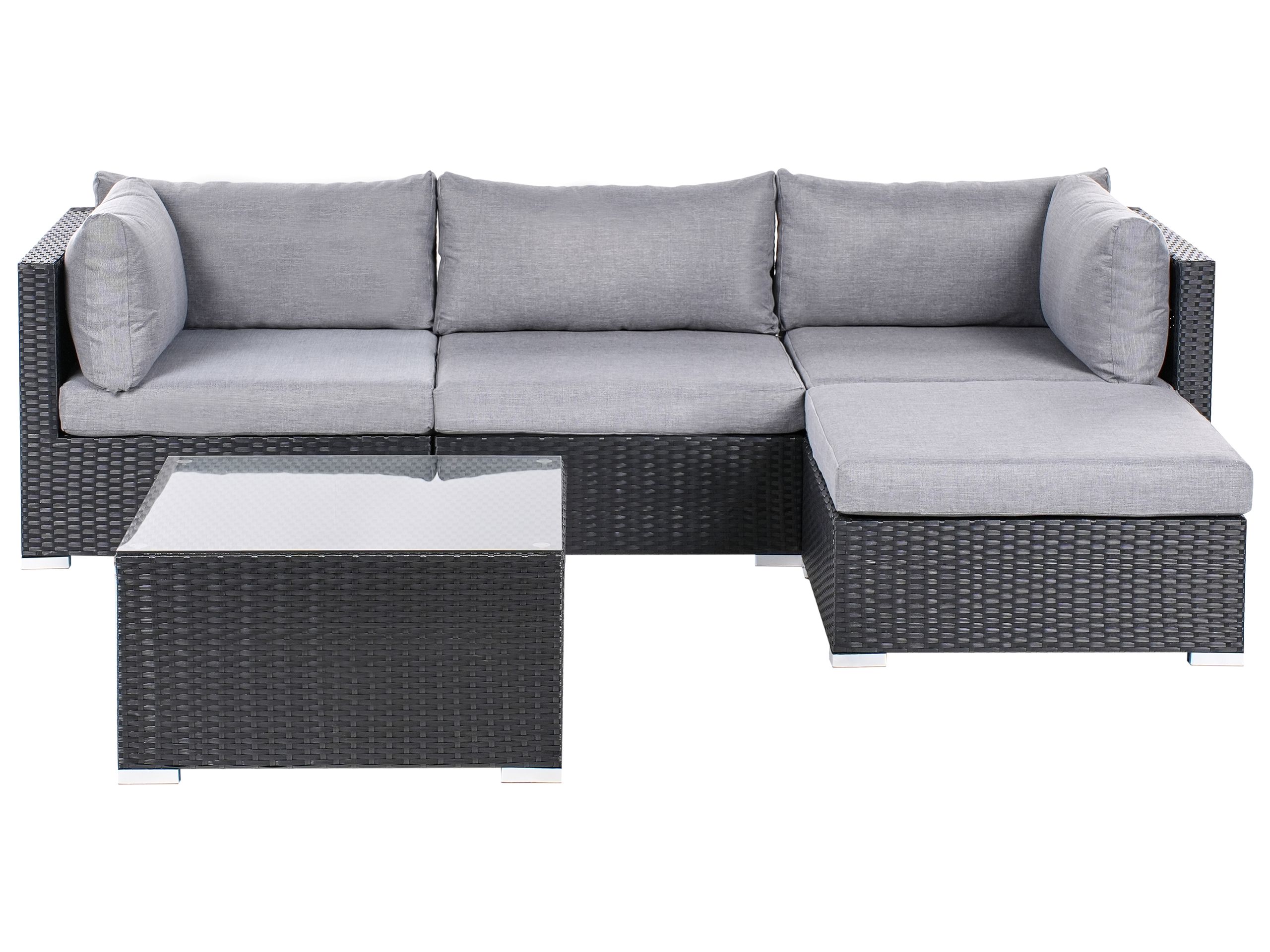 RINGSTED Garden Corner Sofa with Table 4 Seater Left Hand PE Rattan Black - Gemini Interiors