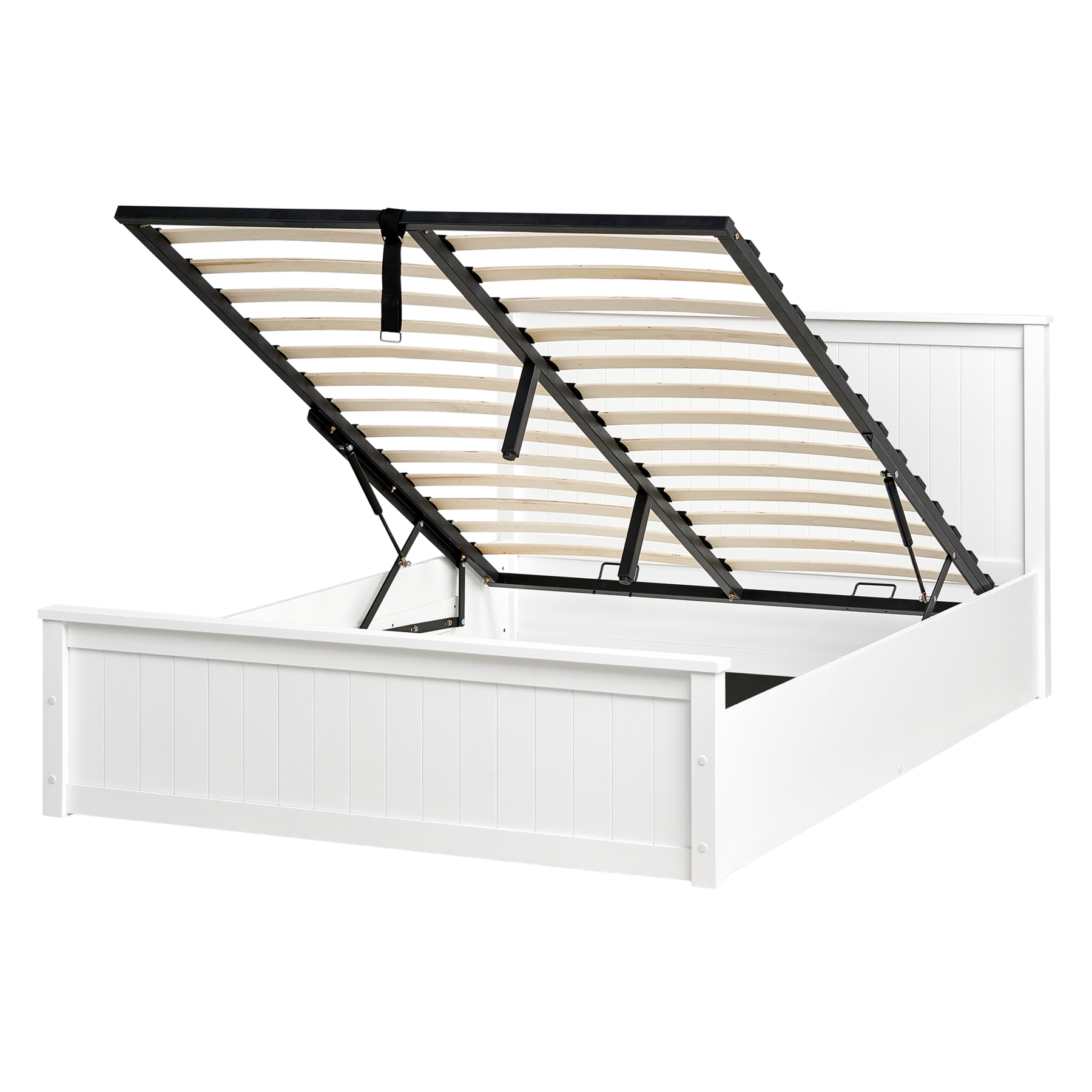 SELOR Double Wooden Ottoman Storage Bedframe - White - Gemini Interiors