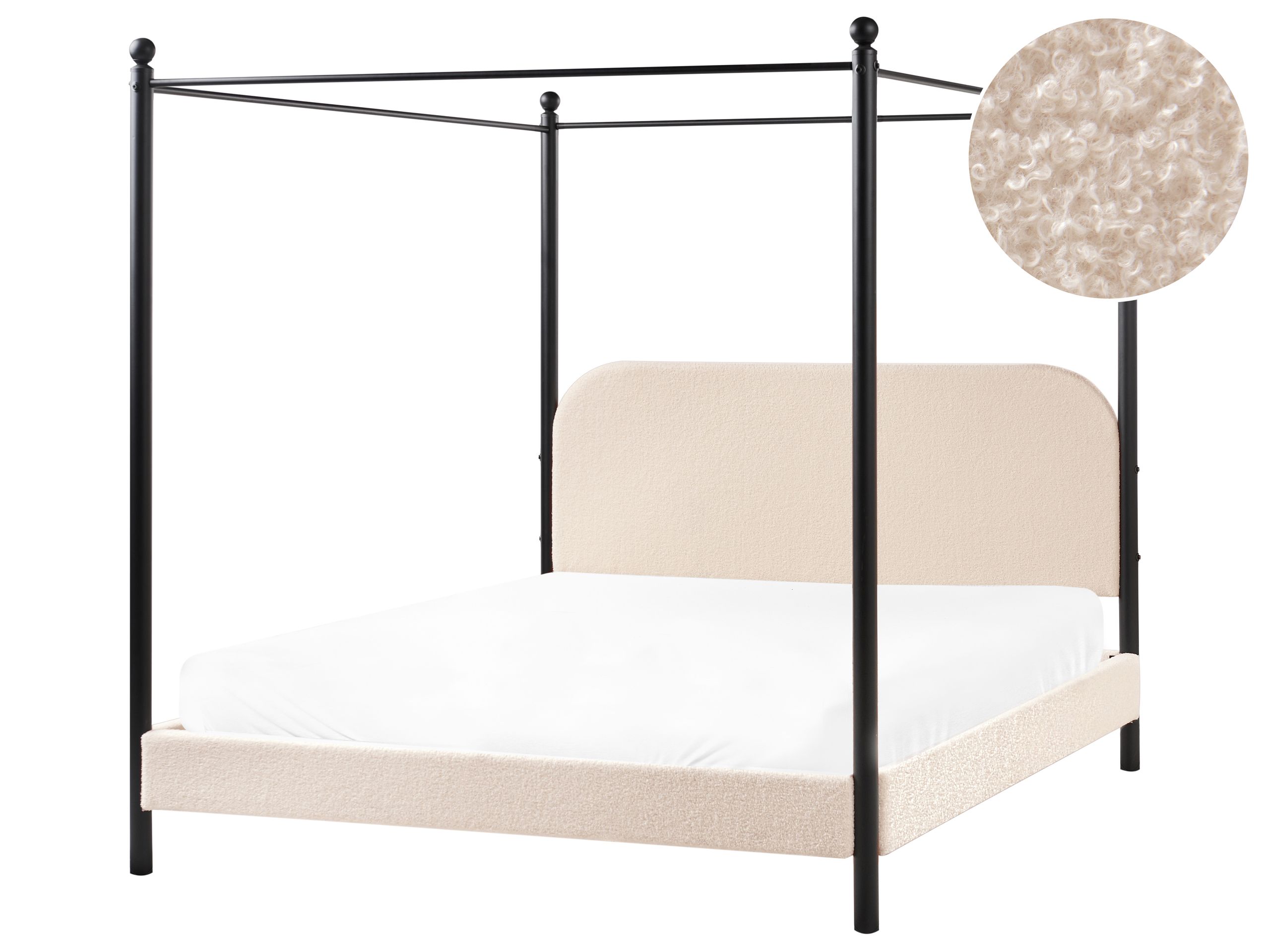 MORIS Four Poster Bedframe Boucle 160 x 200cm EU Kingsize Bed Beige - Gemini Interiors