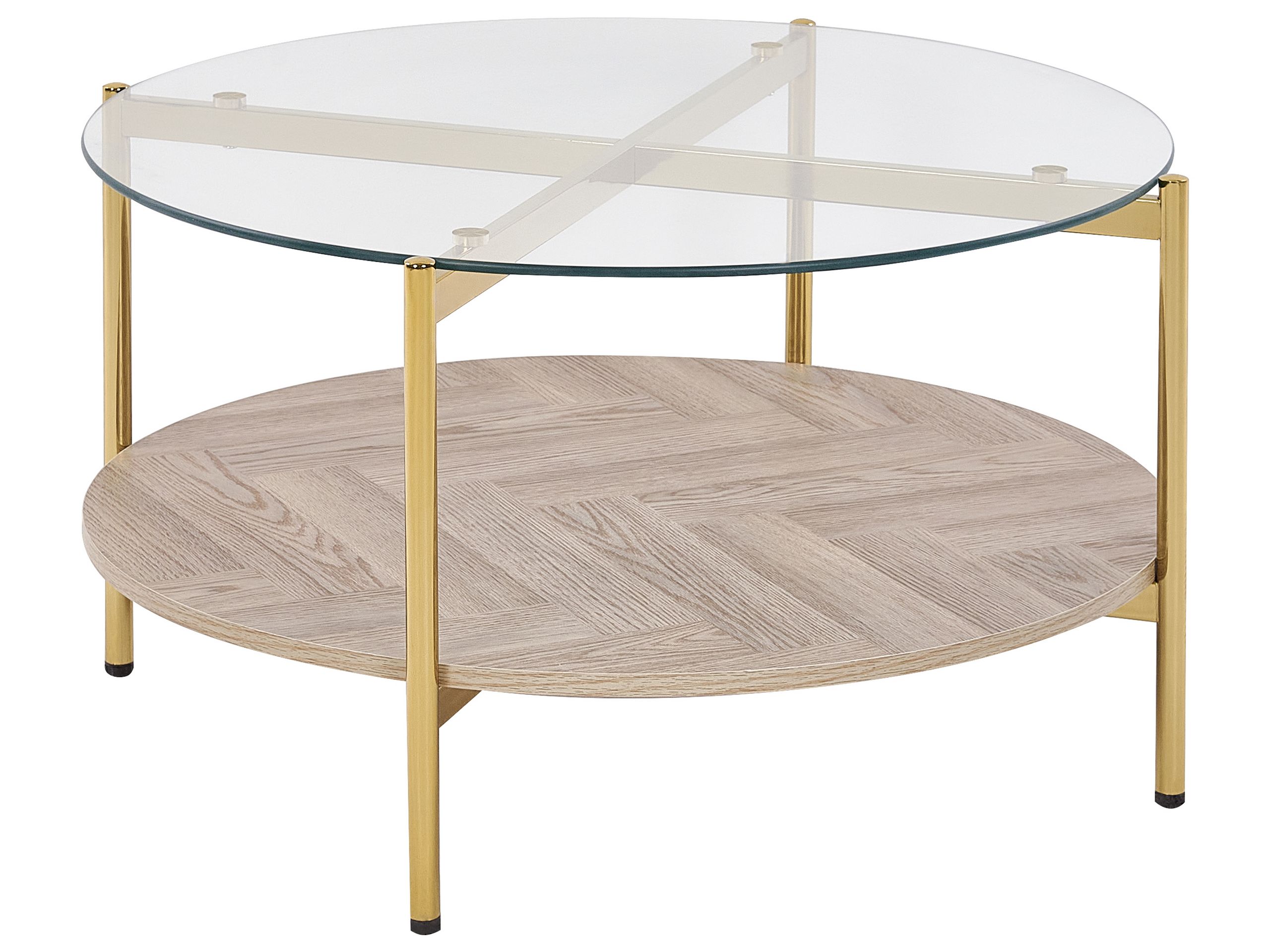 Glass Top Coffee Table Light Wood with Gold LOVELL - Gemini Interiors