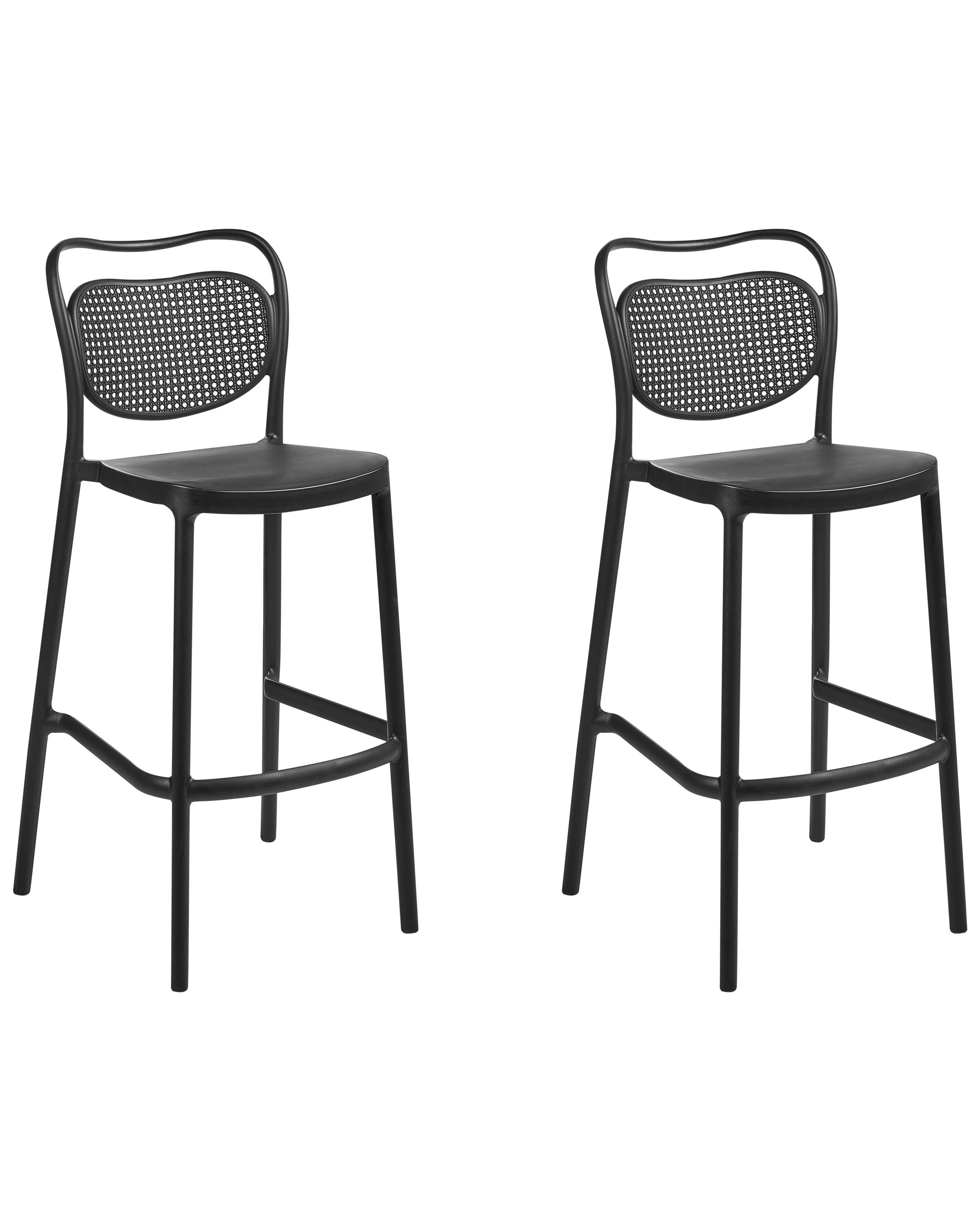 GLENWORTH Plastic Garden Bar Chairs Set of 2 - Black - Gemini Interiors