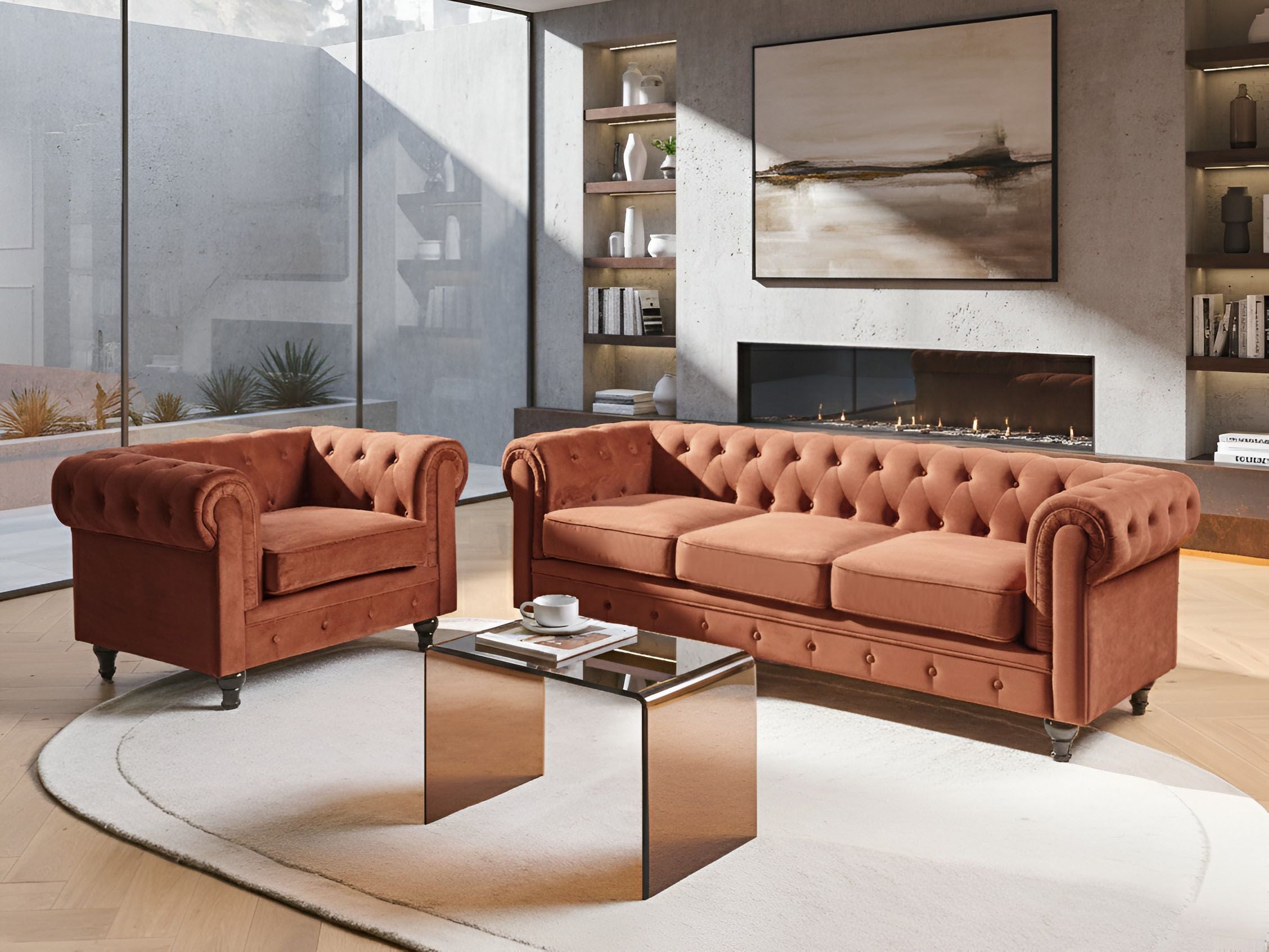 GLENFORD Velvet 4 Seater Sofa Sets - Brown - Gemini Interiors