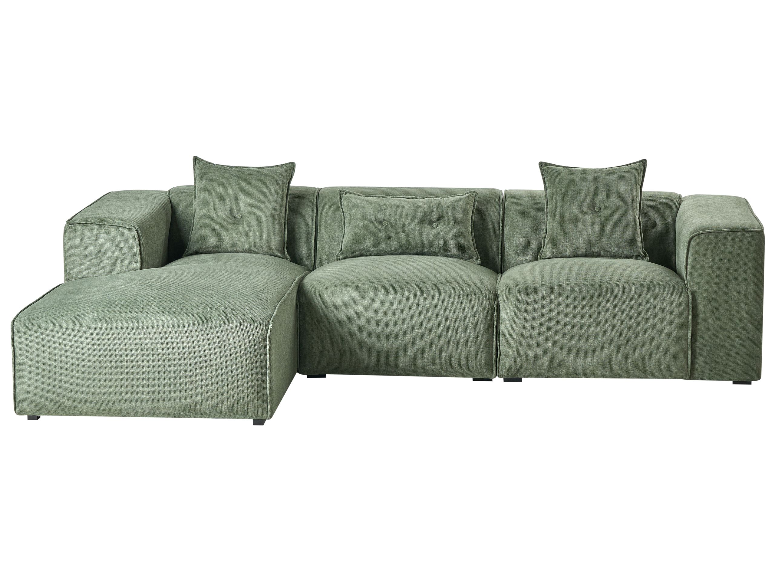 DOAVL Chenille Fabric 3 Seater L Shaped Corner Sofa - Dark Green, Left Hand Facing - Gemini Interiors
