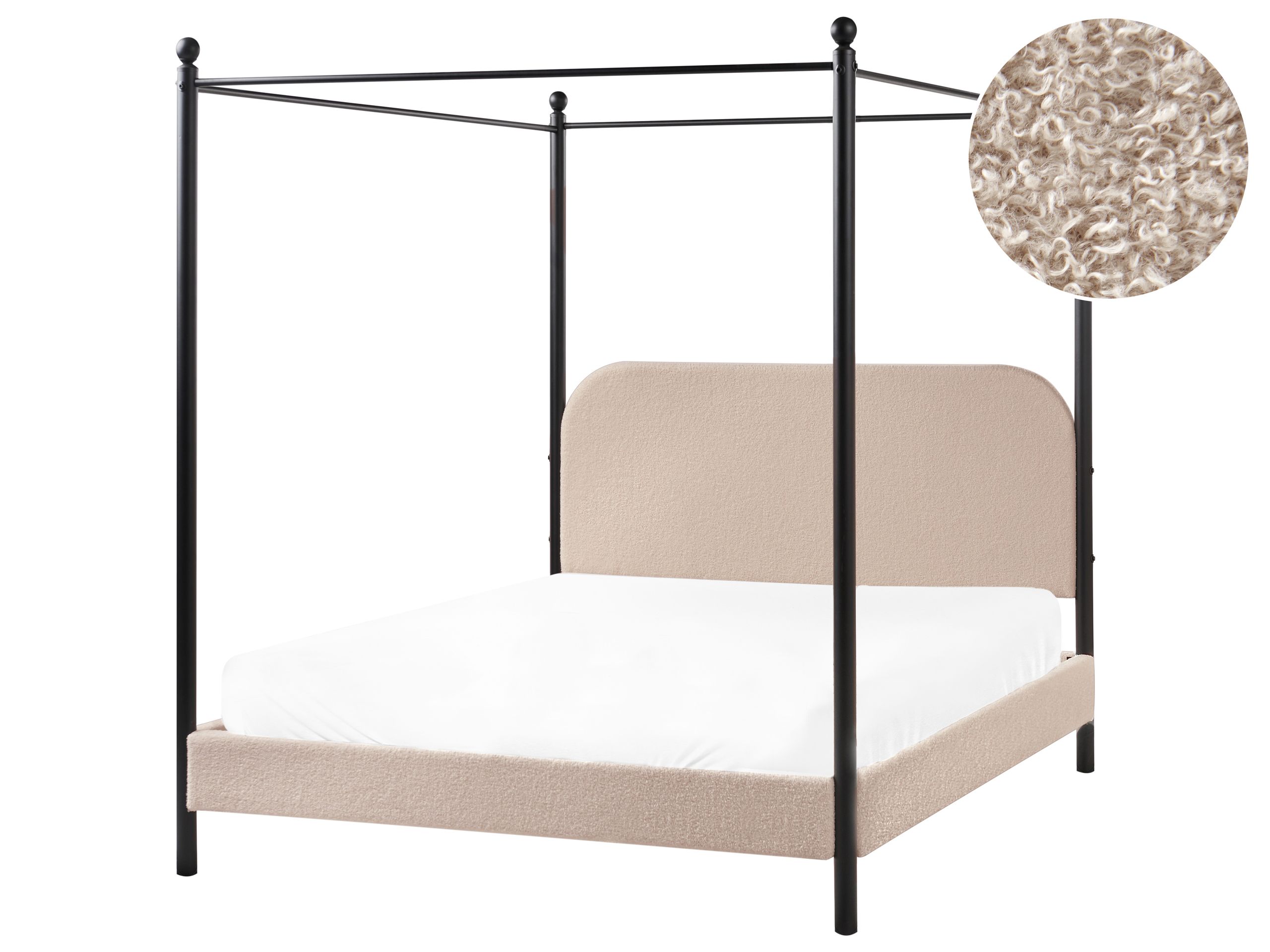 MORIS Four Poster Bedframe Boucle 140 x 200cm EU Double Bed Taupe - Gemini Interiors