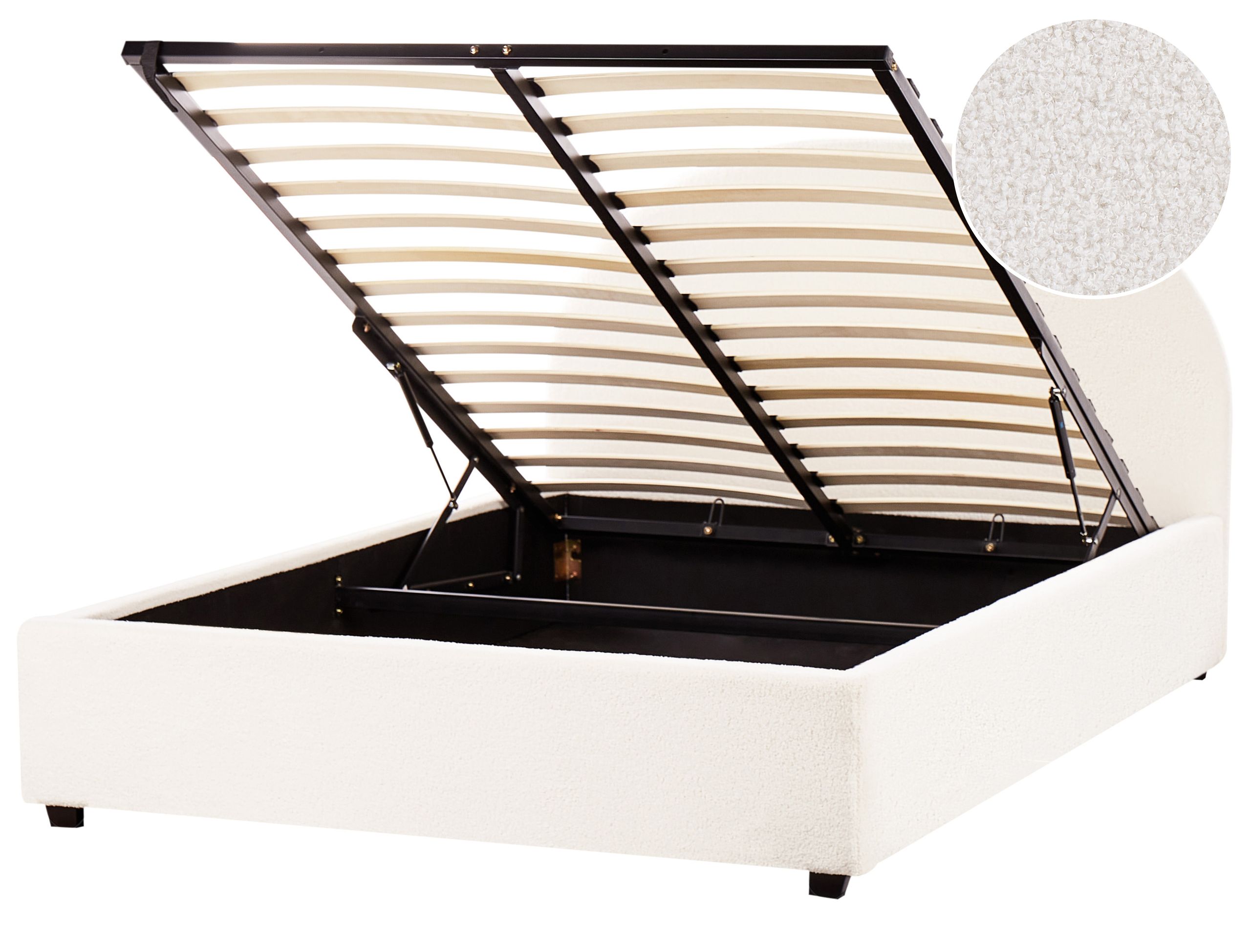 VAUKLI Ottoman Bedframe Boucle 140 x 200cm EU Double Bed Off-White - Gemini Interiors