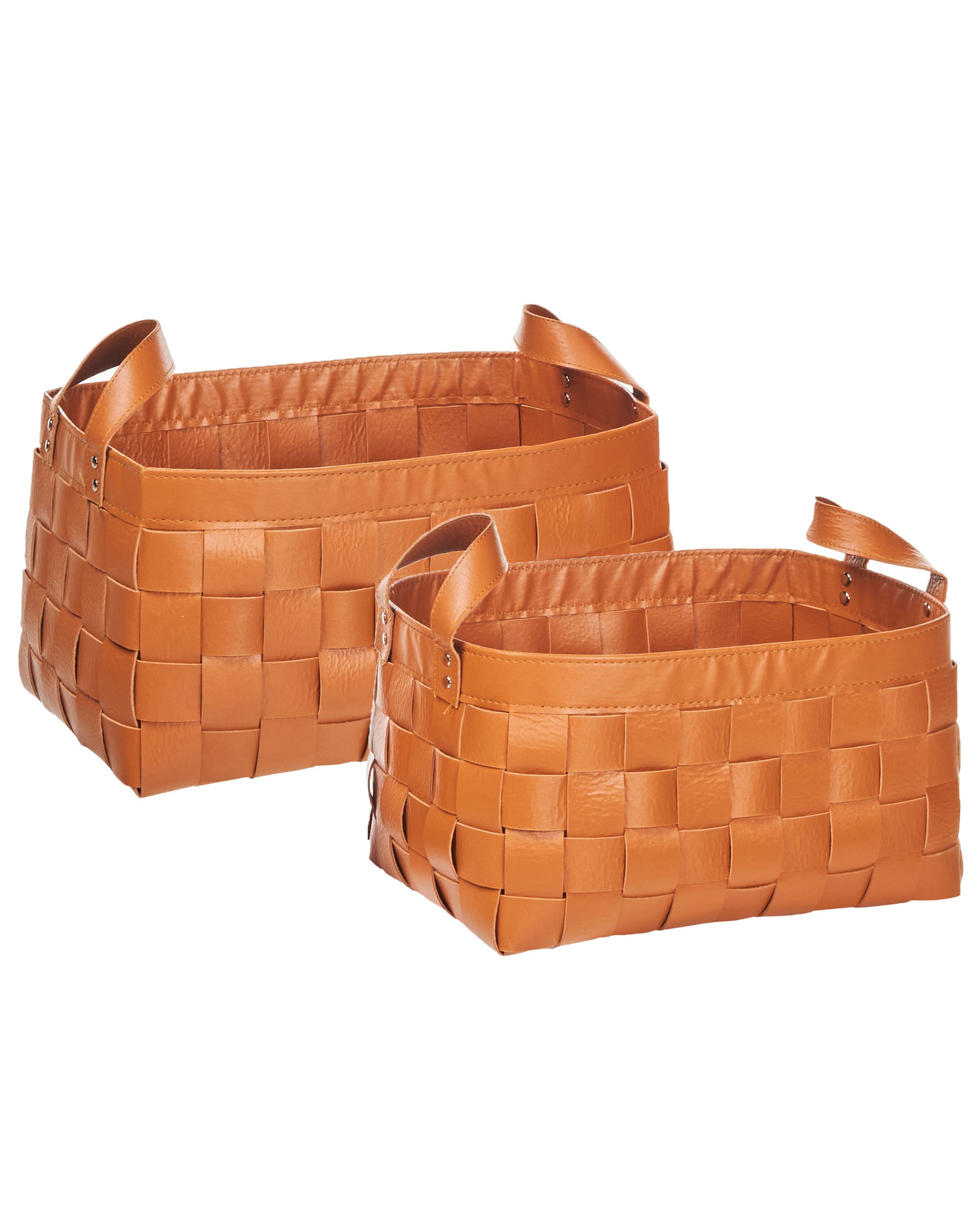 Set of 2 Faux Leather Baskets Golden Brown SIPPAR - Gemini Interiors