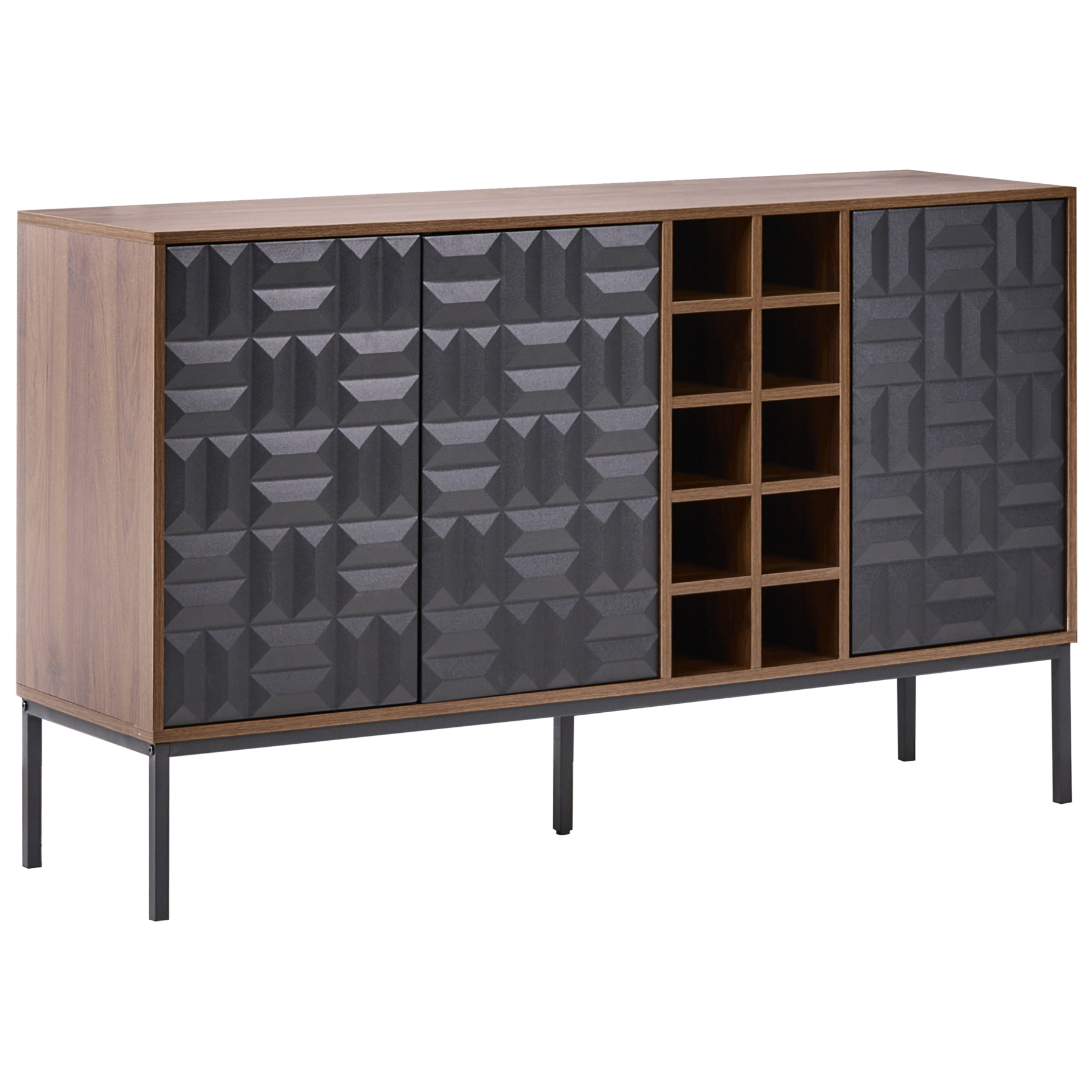 CARAQUINA Wooden Wine Cabinet with 3 Door Cabinet - Dark Oak with Black - Gemini Interiors
