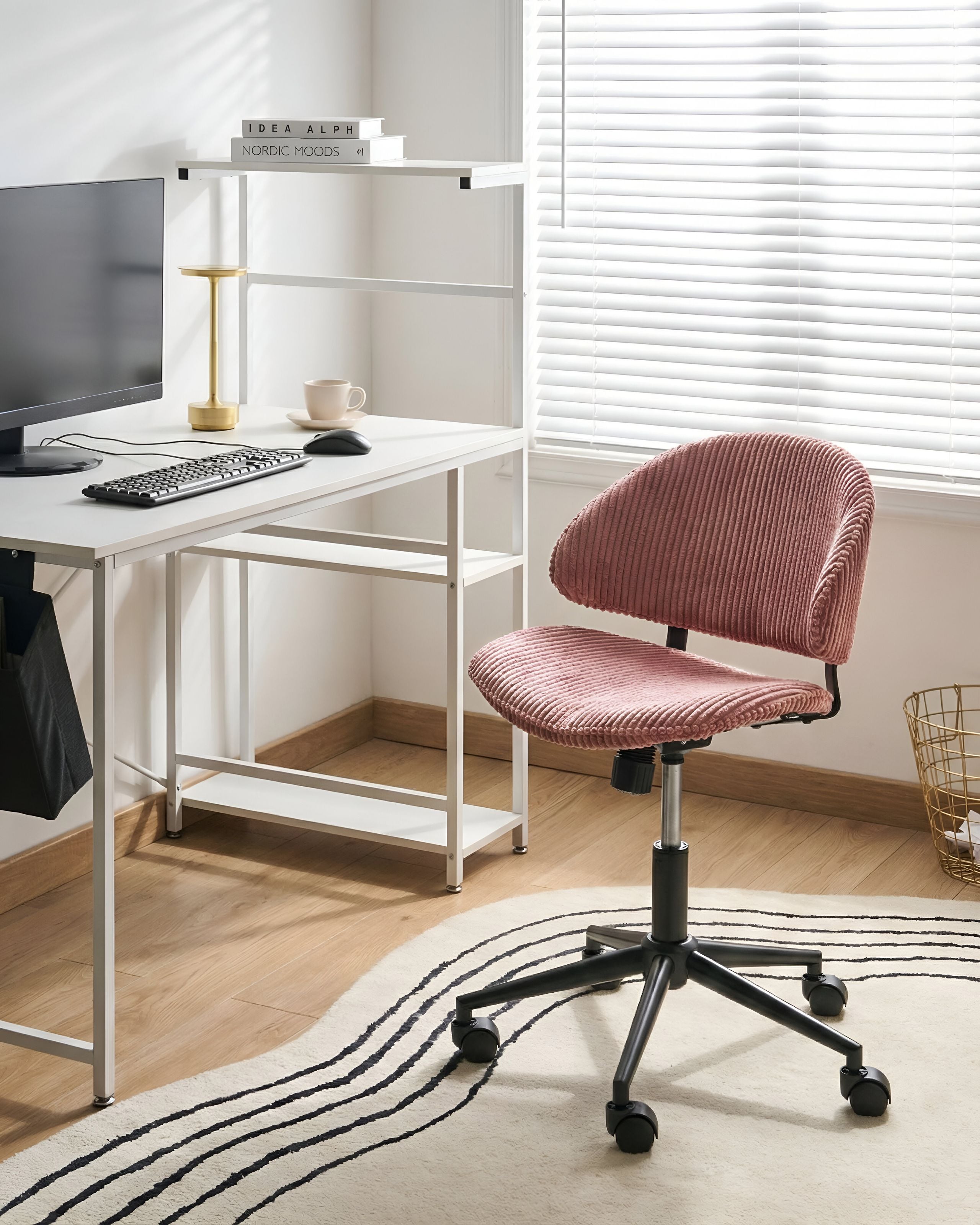 KASERO Corduroy Office Chair - Pink - Gemini Interiors