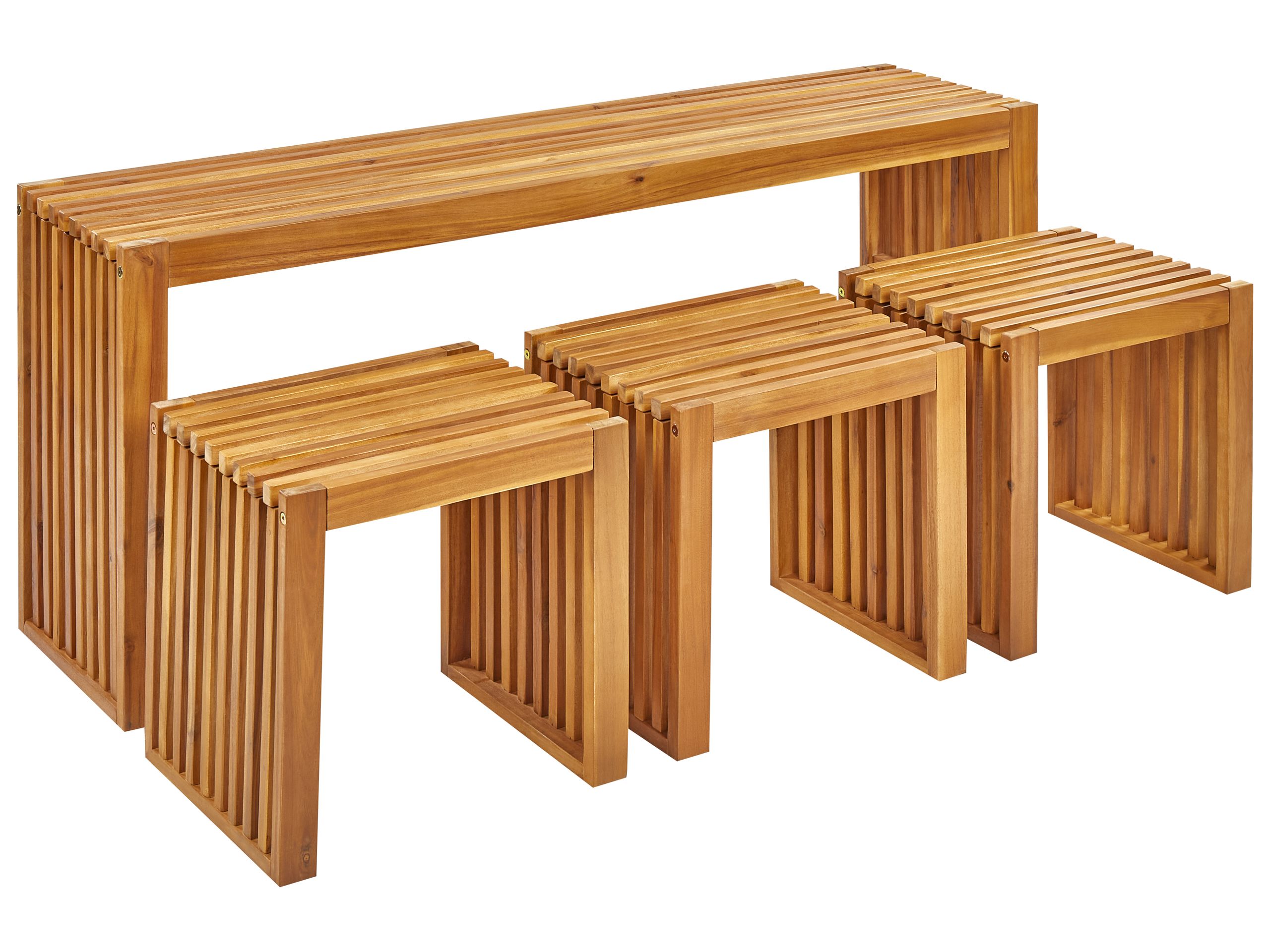 Garden Dining Set with Stools 3 Seater BELLANO Acacia Wood Brown - Gemini Interiors