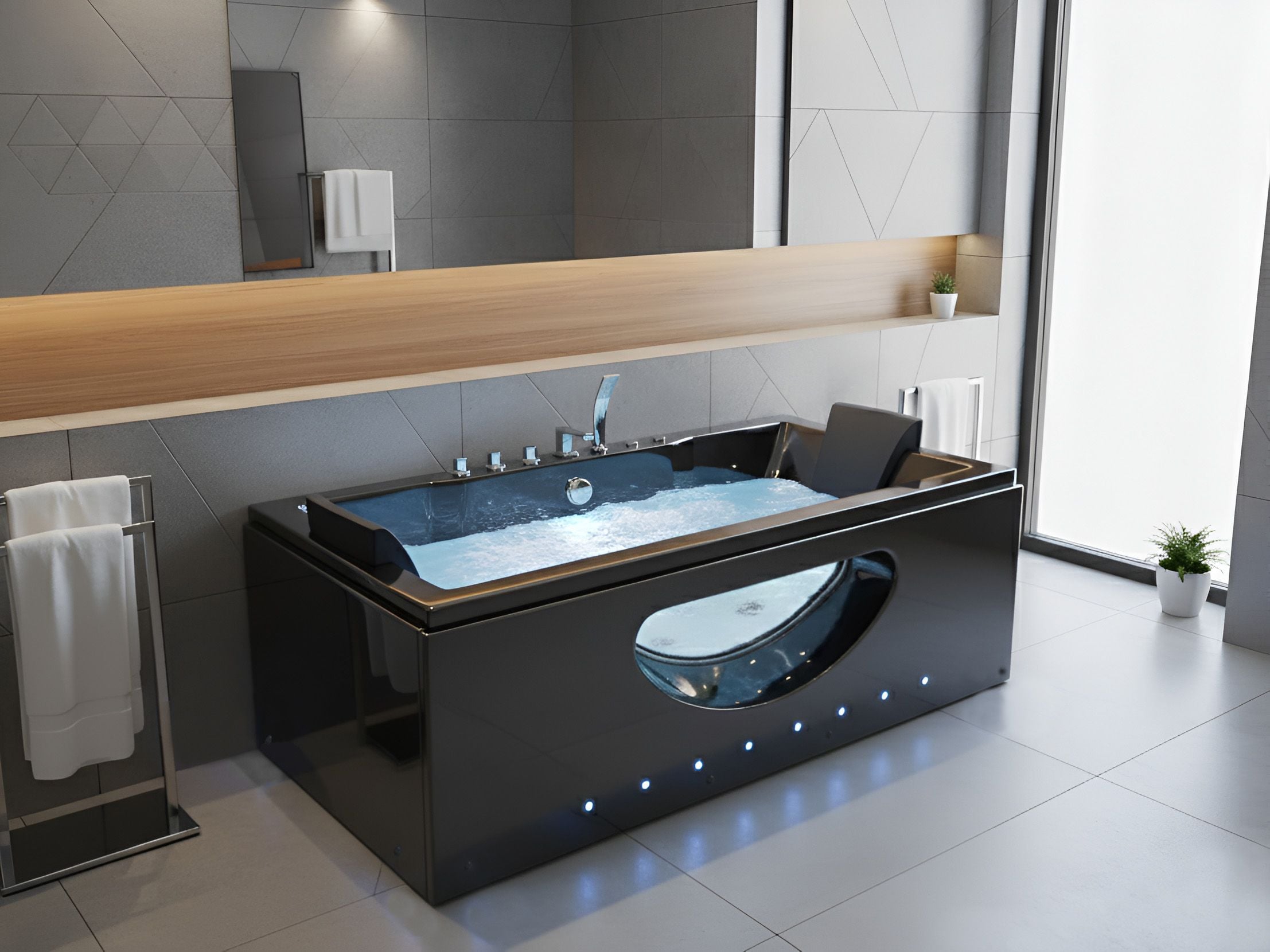 GRELTON Corner Bath & Hot Tub - Black - Gemini Interiors