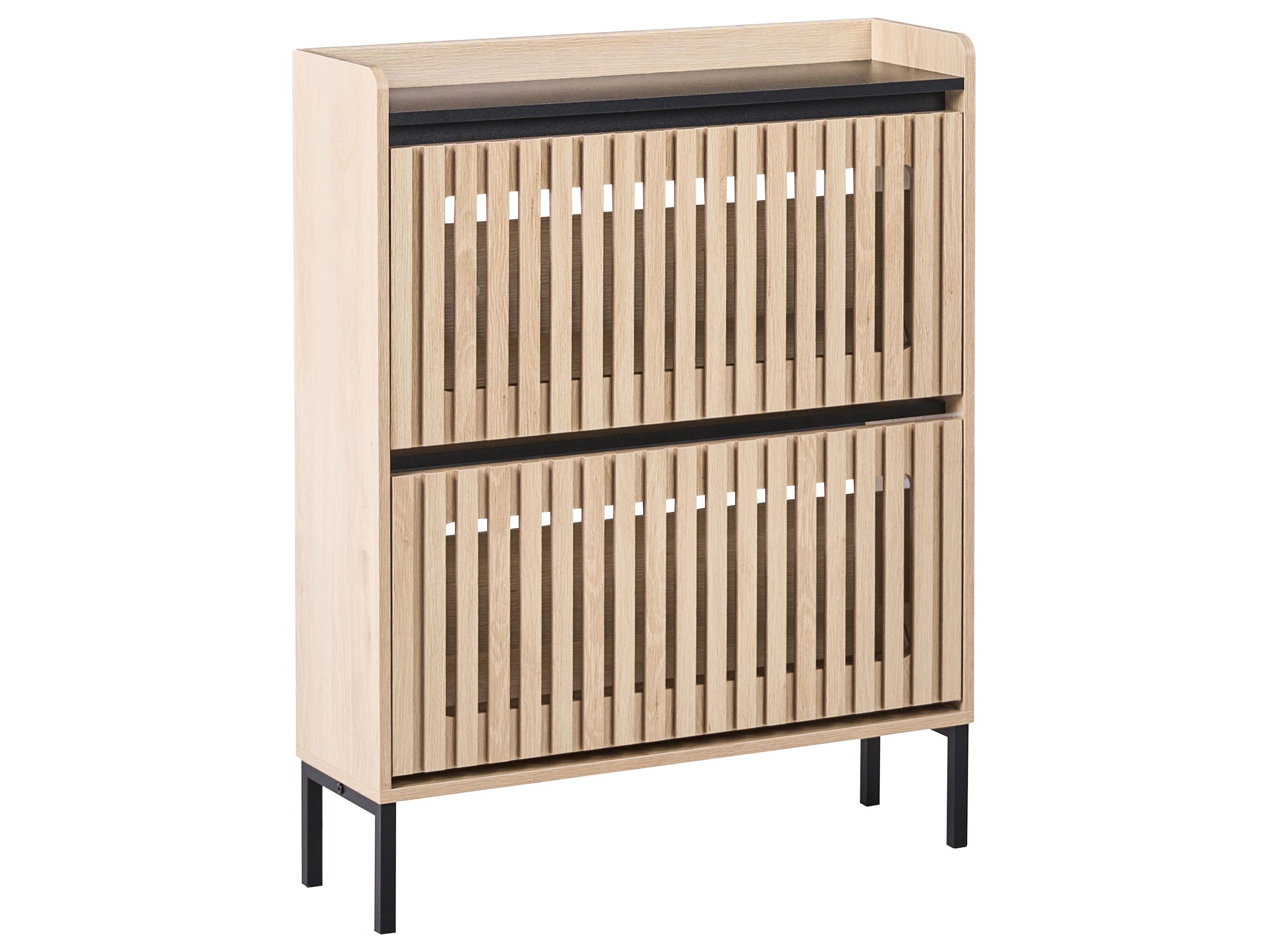 VAREEN 2 Compartment Shoe Cabinet with Metal legs - Oak and Black - Gemini Interiors