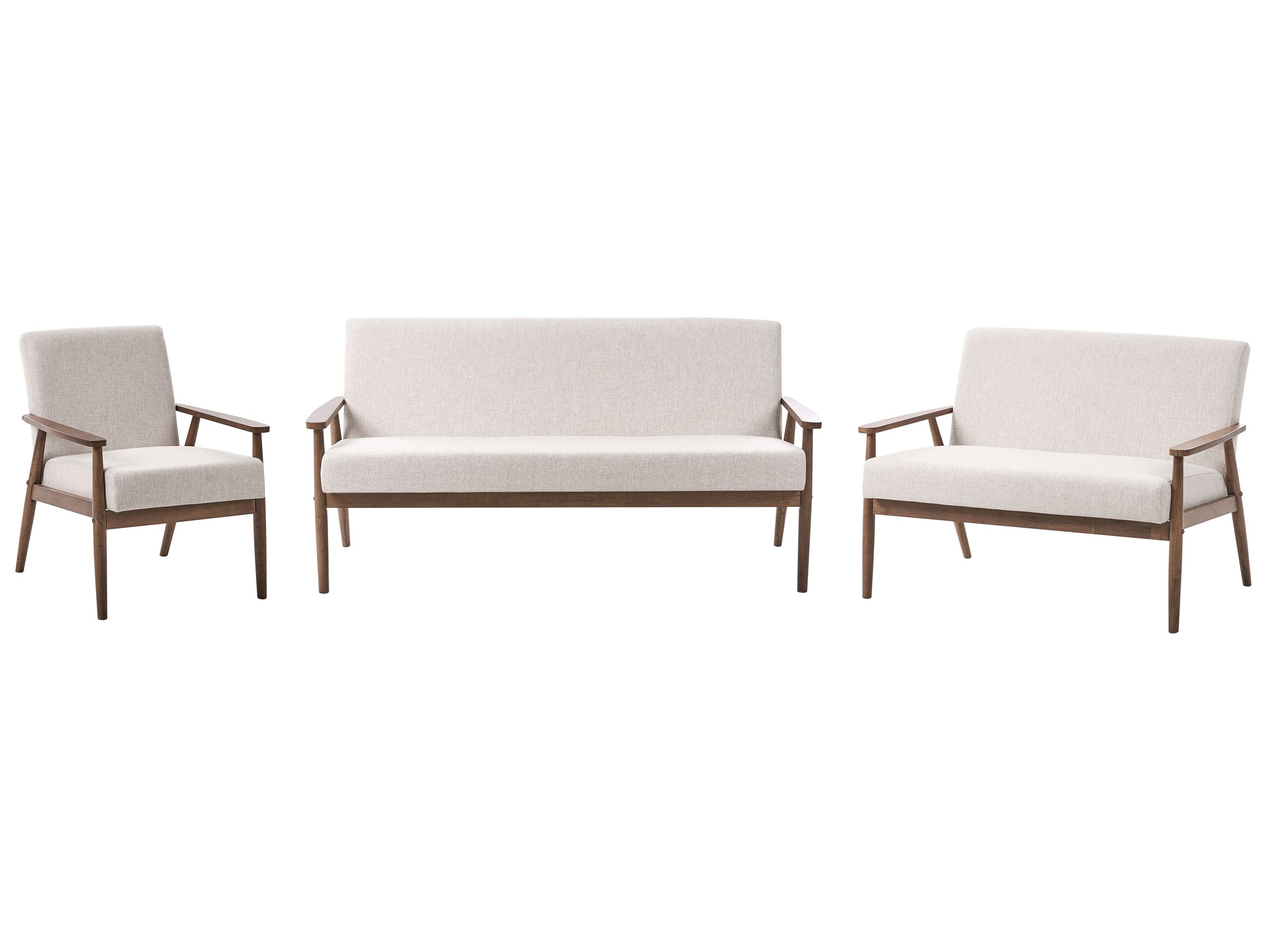 COLBOURNE Fabric 3 Seater 2 Seater and Armchair Sofa Set - Beige with Dark Oak - Gemini Interiors