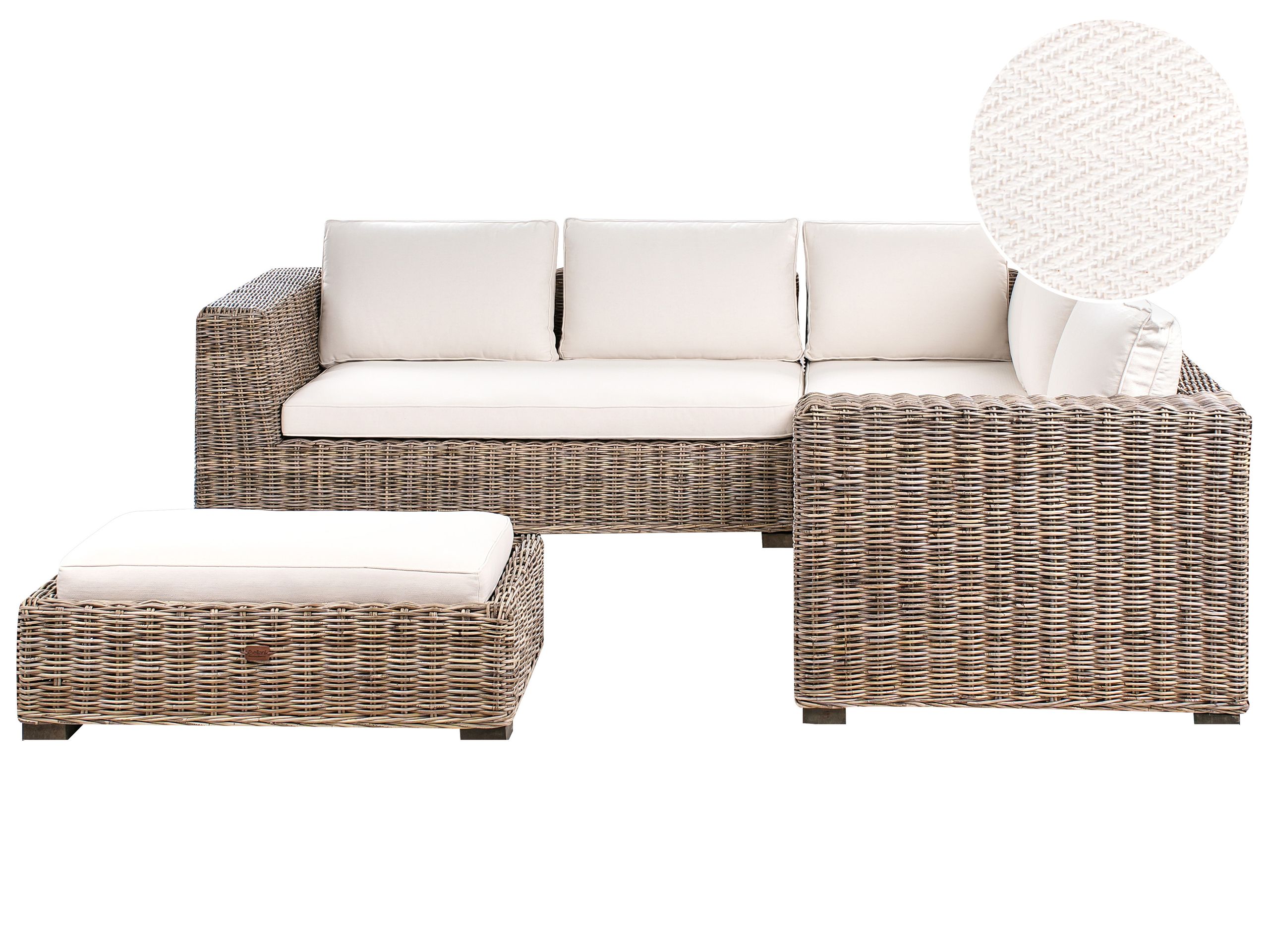 Garden Corner Sofa with Ottoman 5 Seater RINELLA Rattan Grey - Gemini Interiors