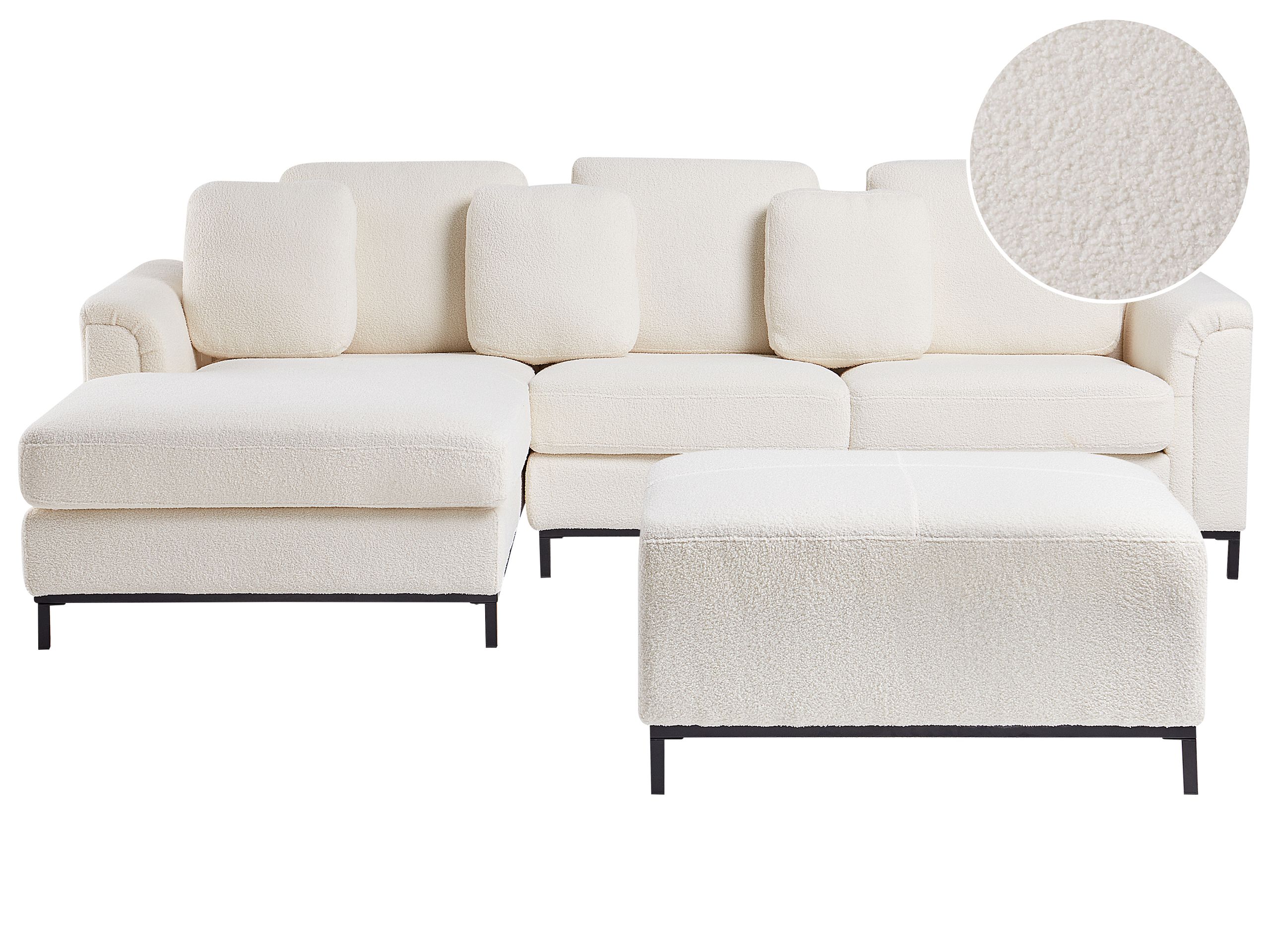 Right Hand Boucle Corner Sofa with Ottoman White OSLO - Gemini Interiors