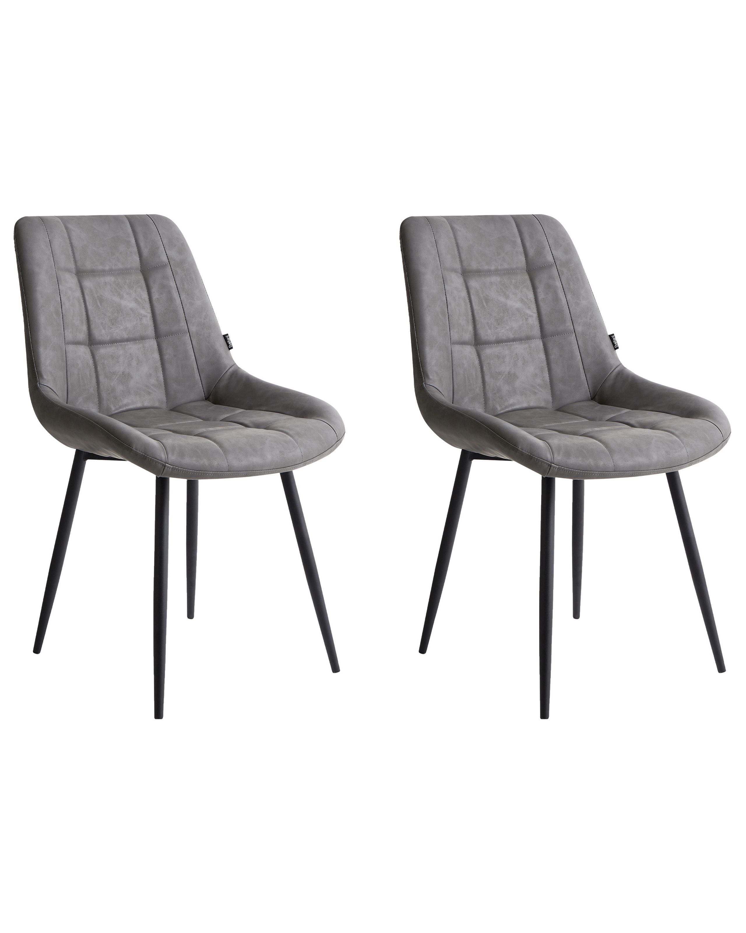 Set of 2 Dining Chairs MELROSE Faux Leather Grey - Gemini Interiors