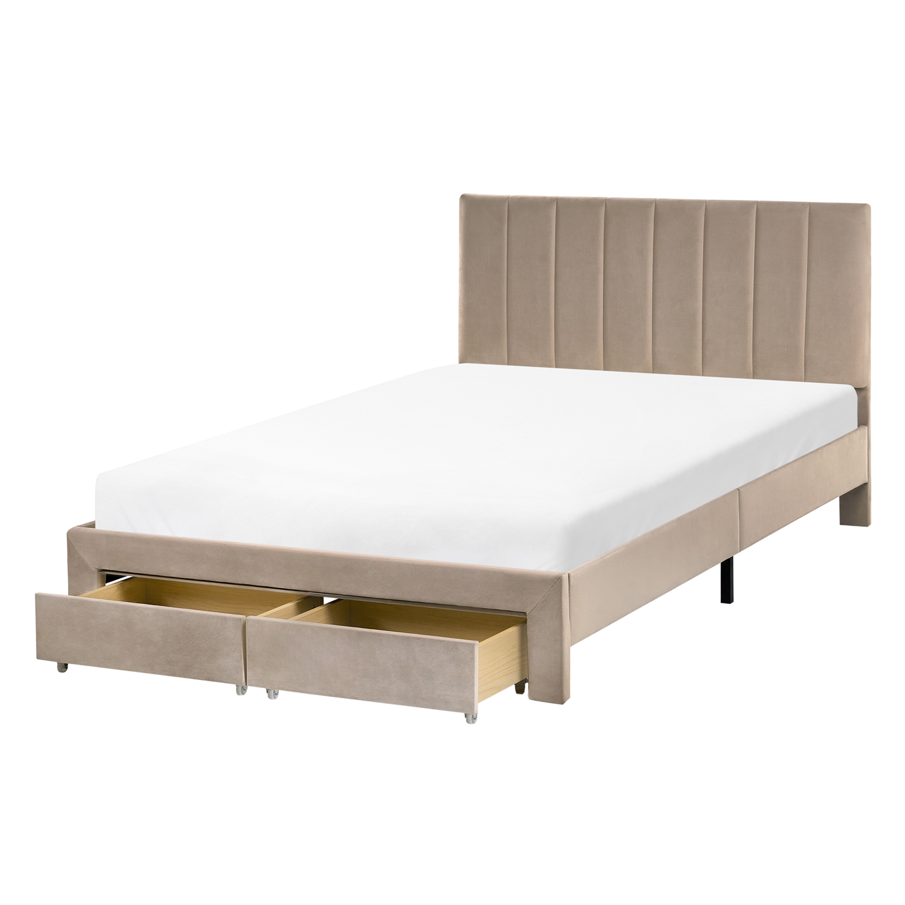 RENZA Small Double Velvet Bedframe with Storage Drawers - Taupe - Gemini Interiors
