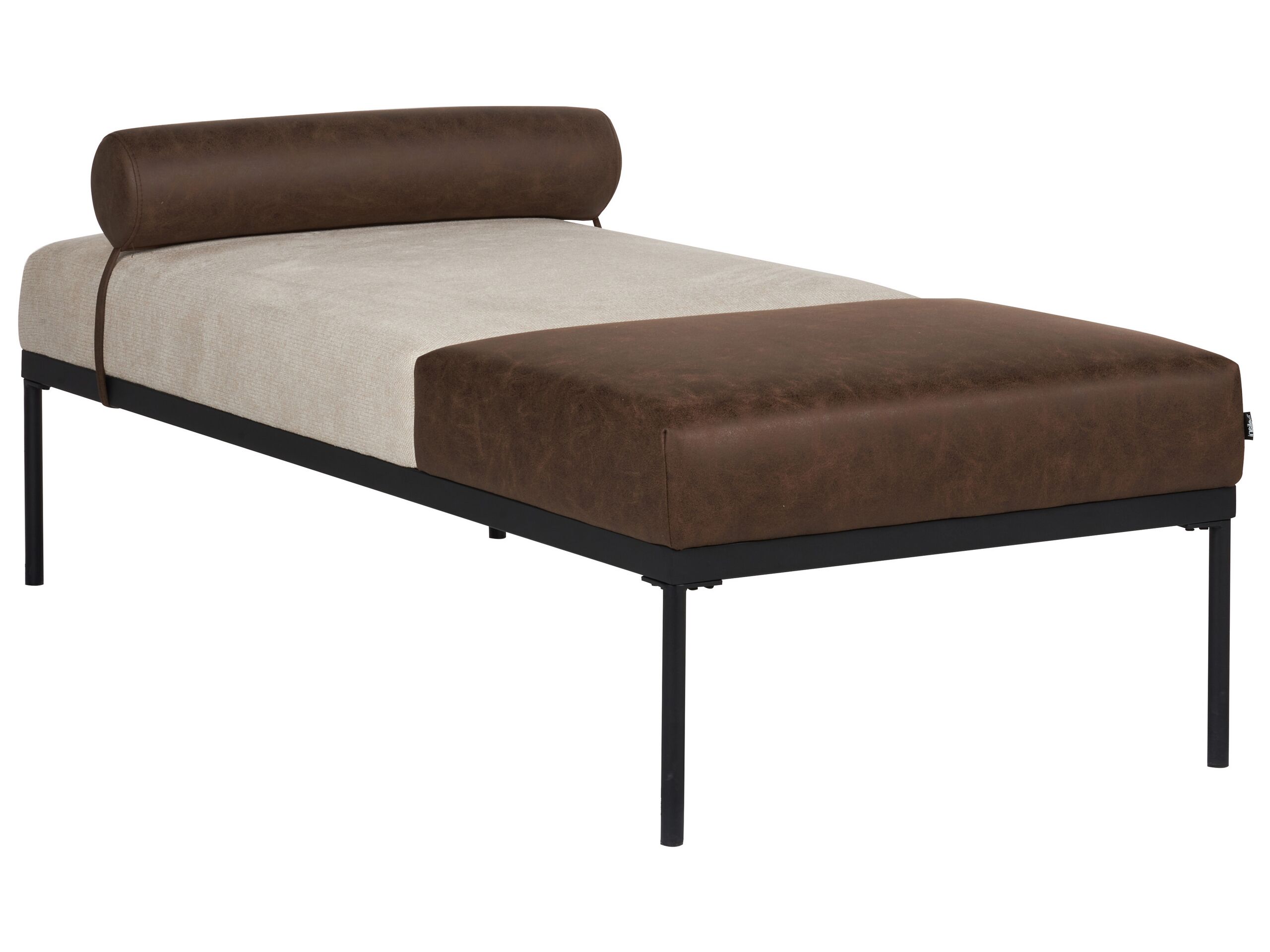 Faux Linen/Faux Leather Chaise Lounge Beige and Dark Brown MALMOS - Gemini Interiors