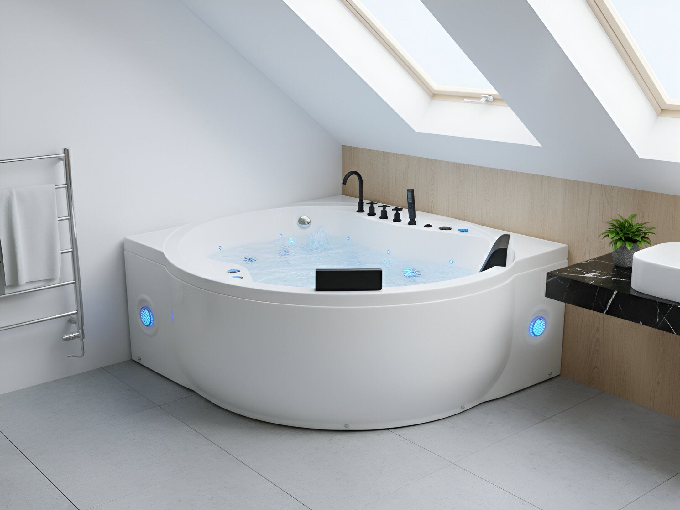 HACOVI Corner Bath & Hot Tub - White - Gemini Interiors
