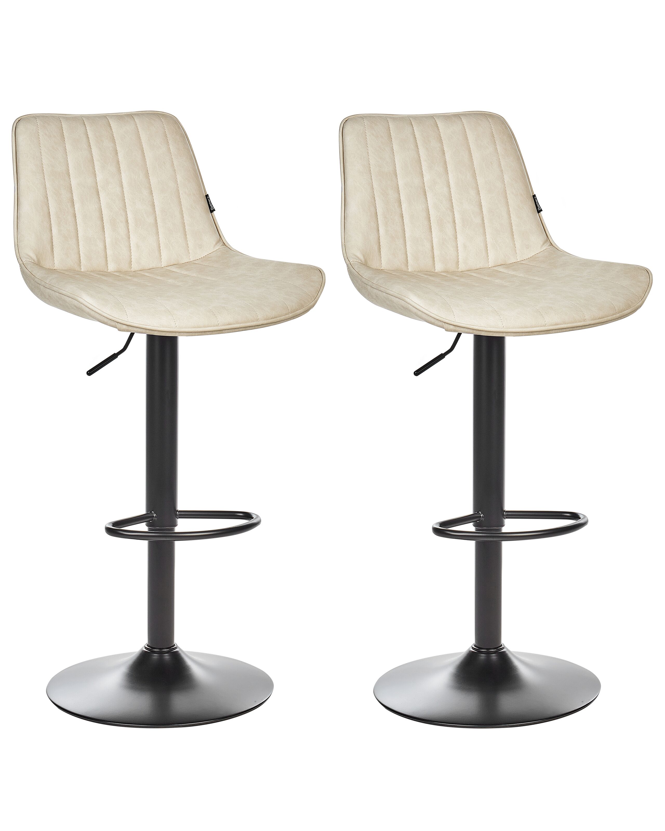Set of 2 Bar Chairs DUBROVNIK Faux Leather Swivel Light Beige - Gemini Interiors