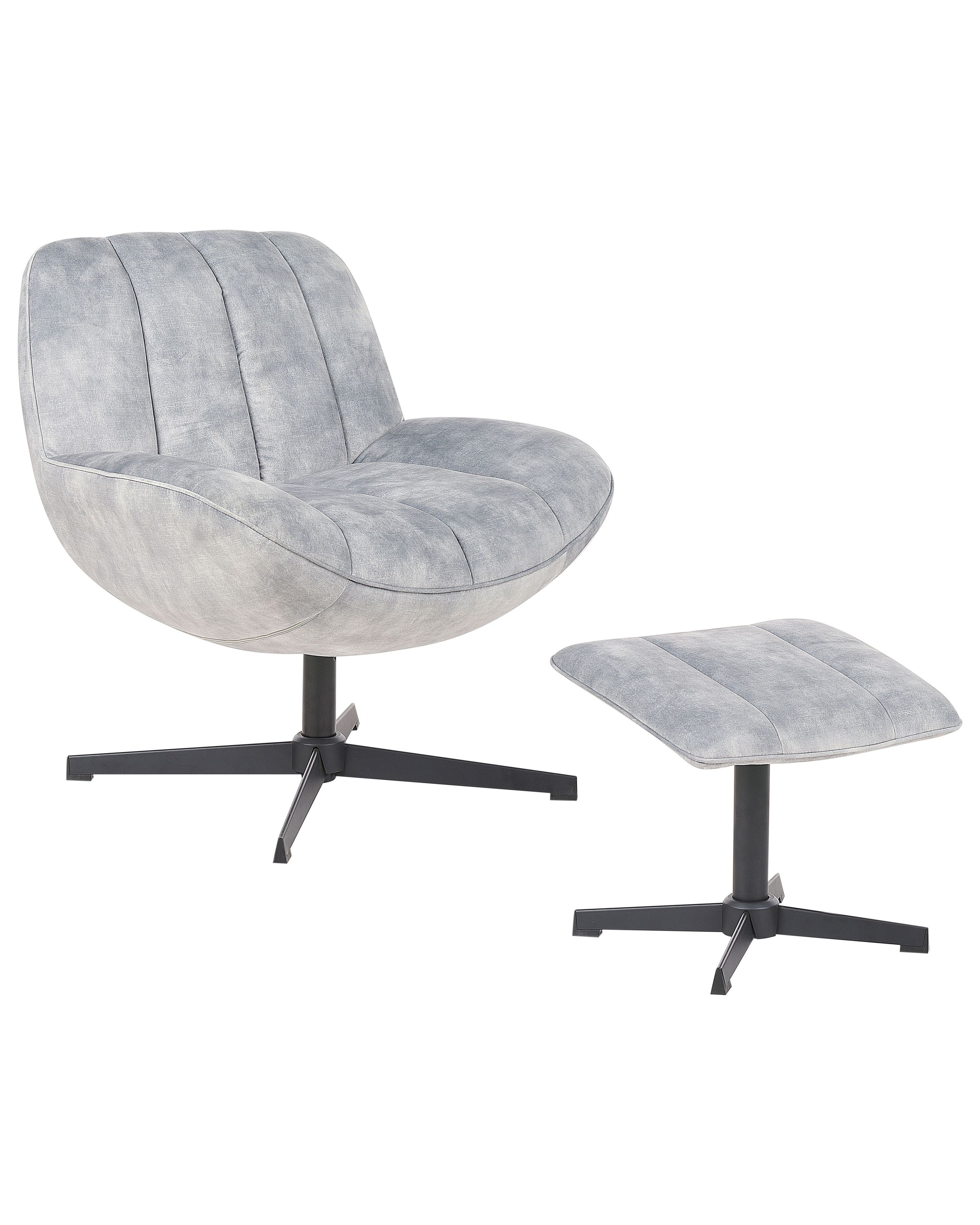 Swivel Armchair LIA with Footstool Velvet Light Grey - Gemini Interiors