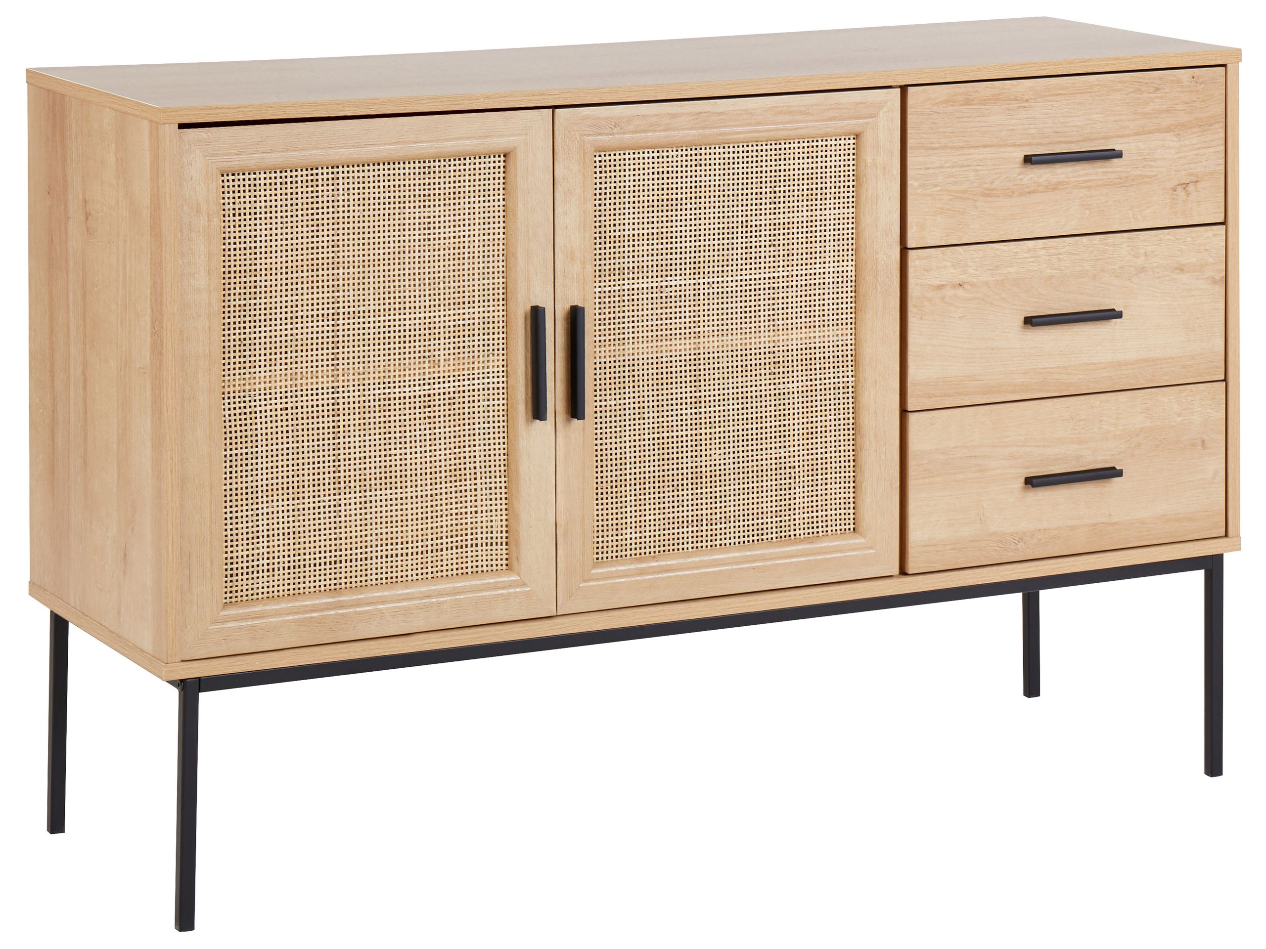 Rattan 3 Drawer Sideboard Light Wood PASCO - Gemini Interiors