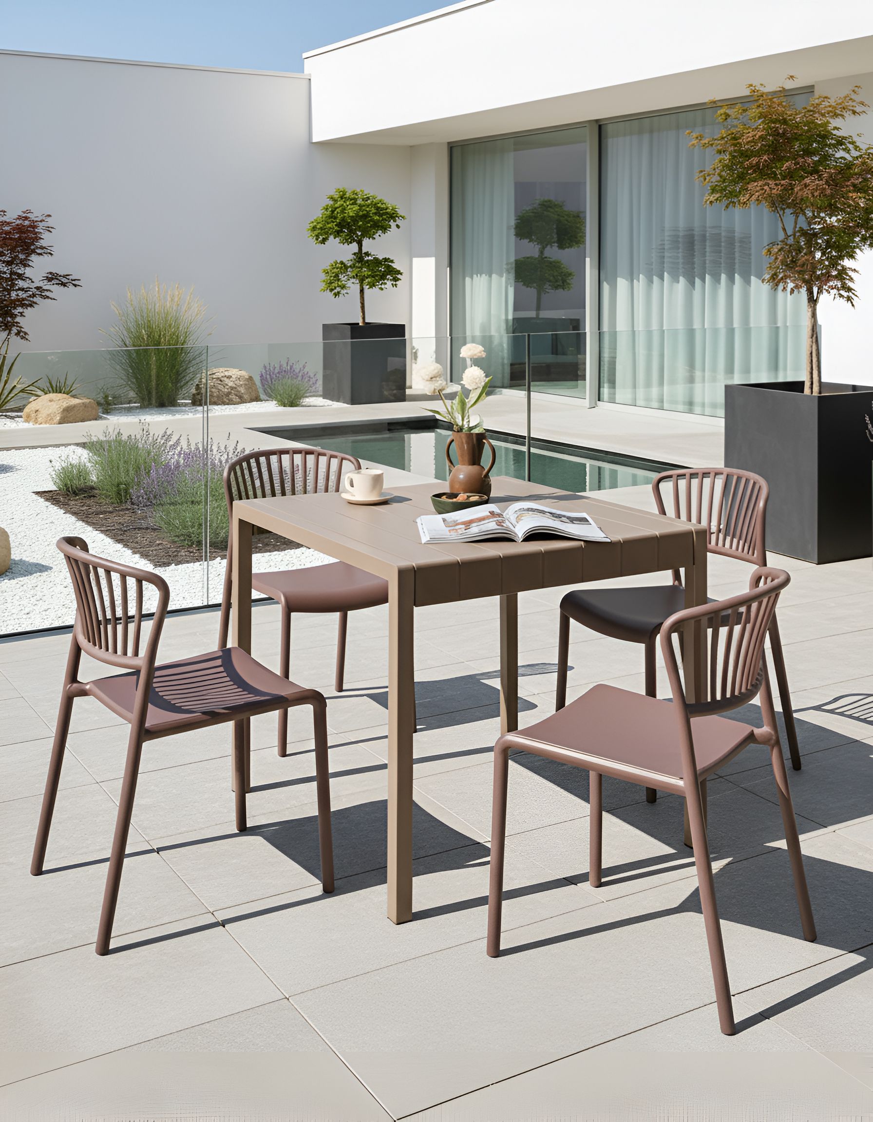 CEVERO Garden Chairs Set of 4 - Brown - Gemini Interiors