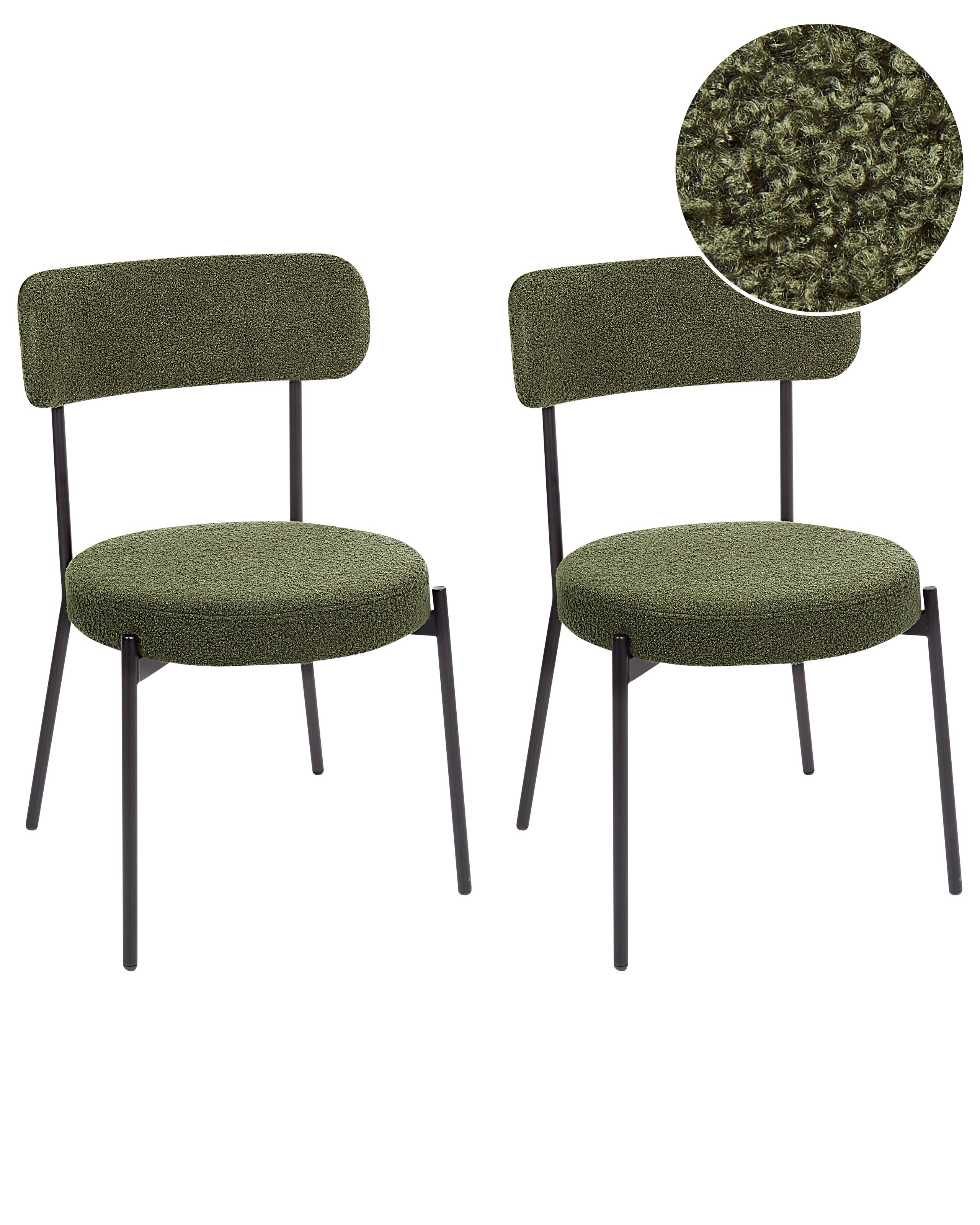 Set of 2 Dining Chairs ALLISON Boucle Dark Green - Gemini Interiors