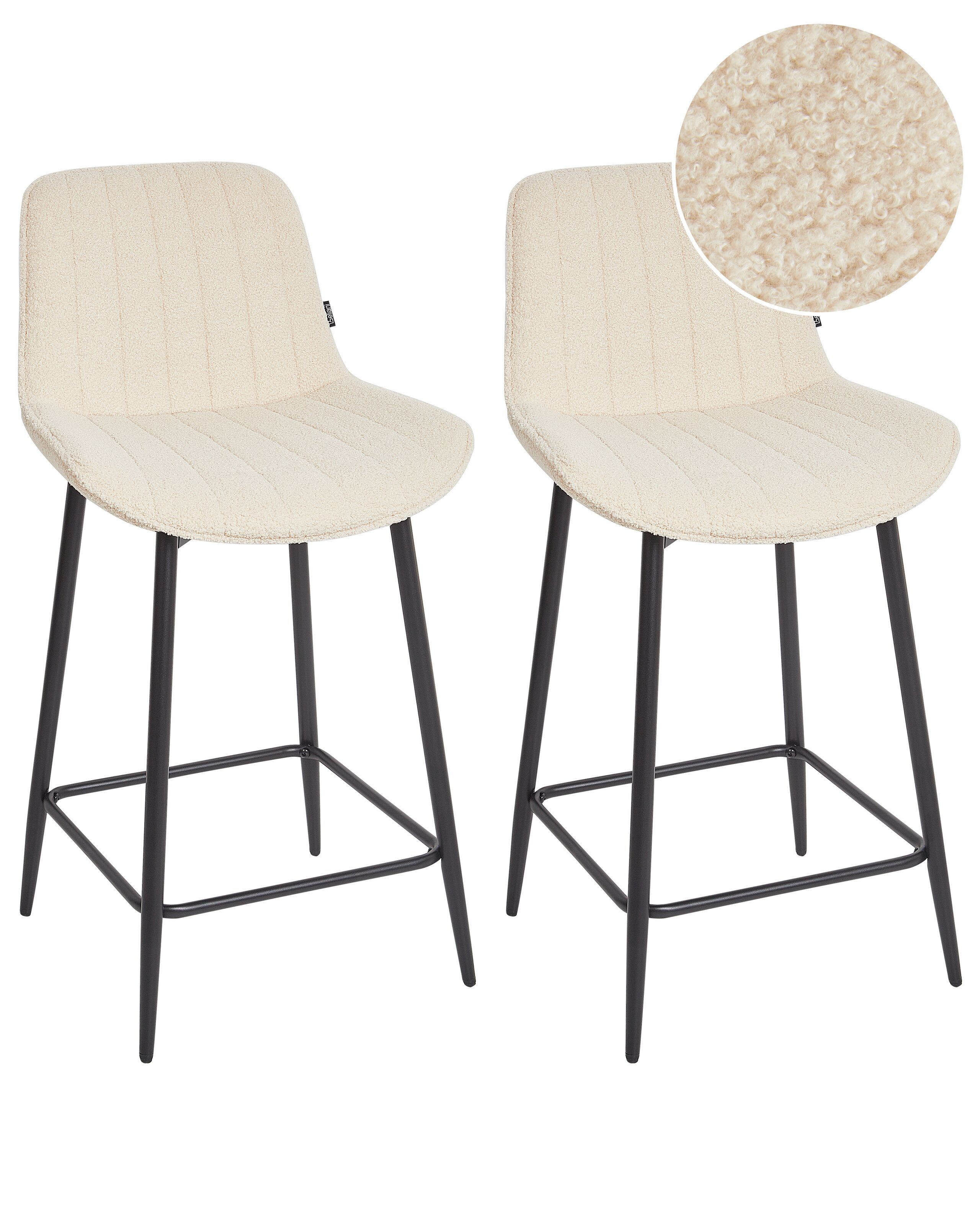 Set of 2 Bar Chairs DUBROVNIK Boucle Light Beige - Gemini Interiors