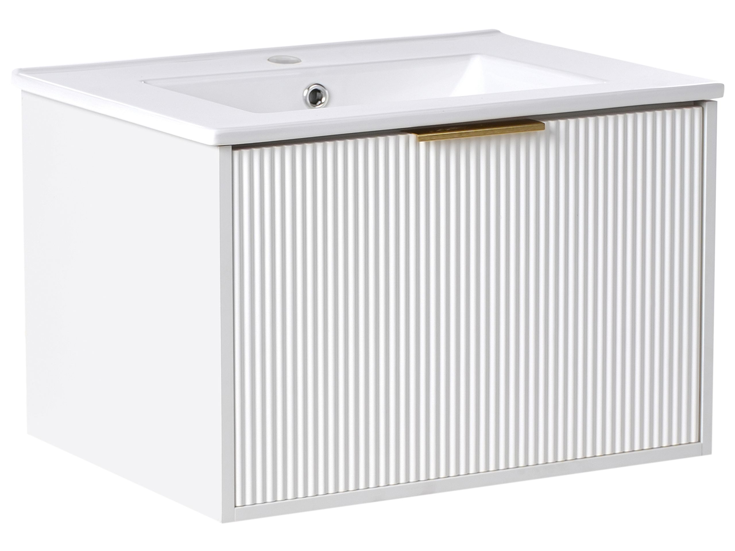 ASHTONBURY Wall Mounted Vanity Unit with Basin Gold Handle - White - Gemini Interiors