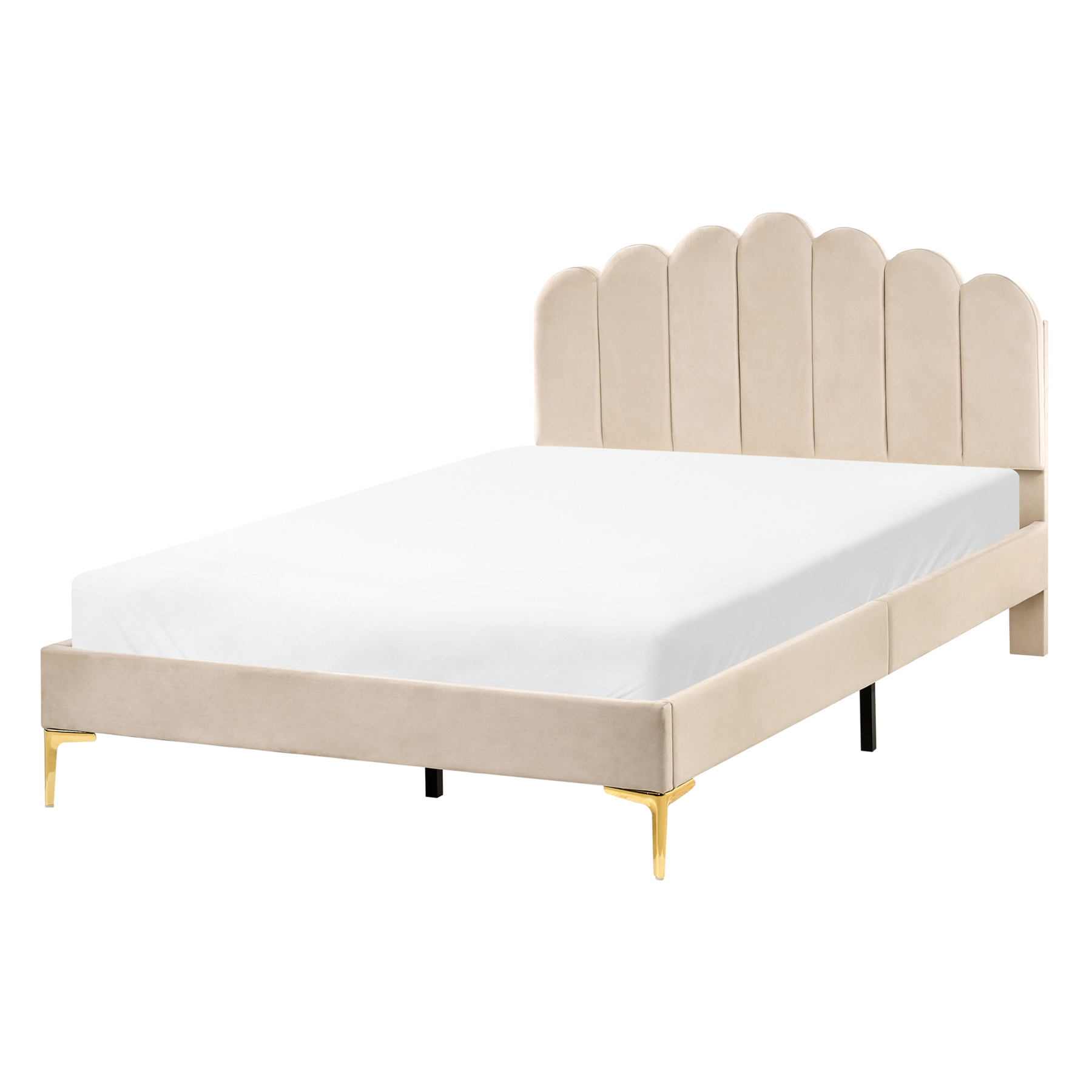 LORYN Small Double Velvet Bedframe - Beige - Gemini Interiors