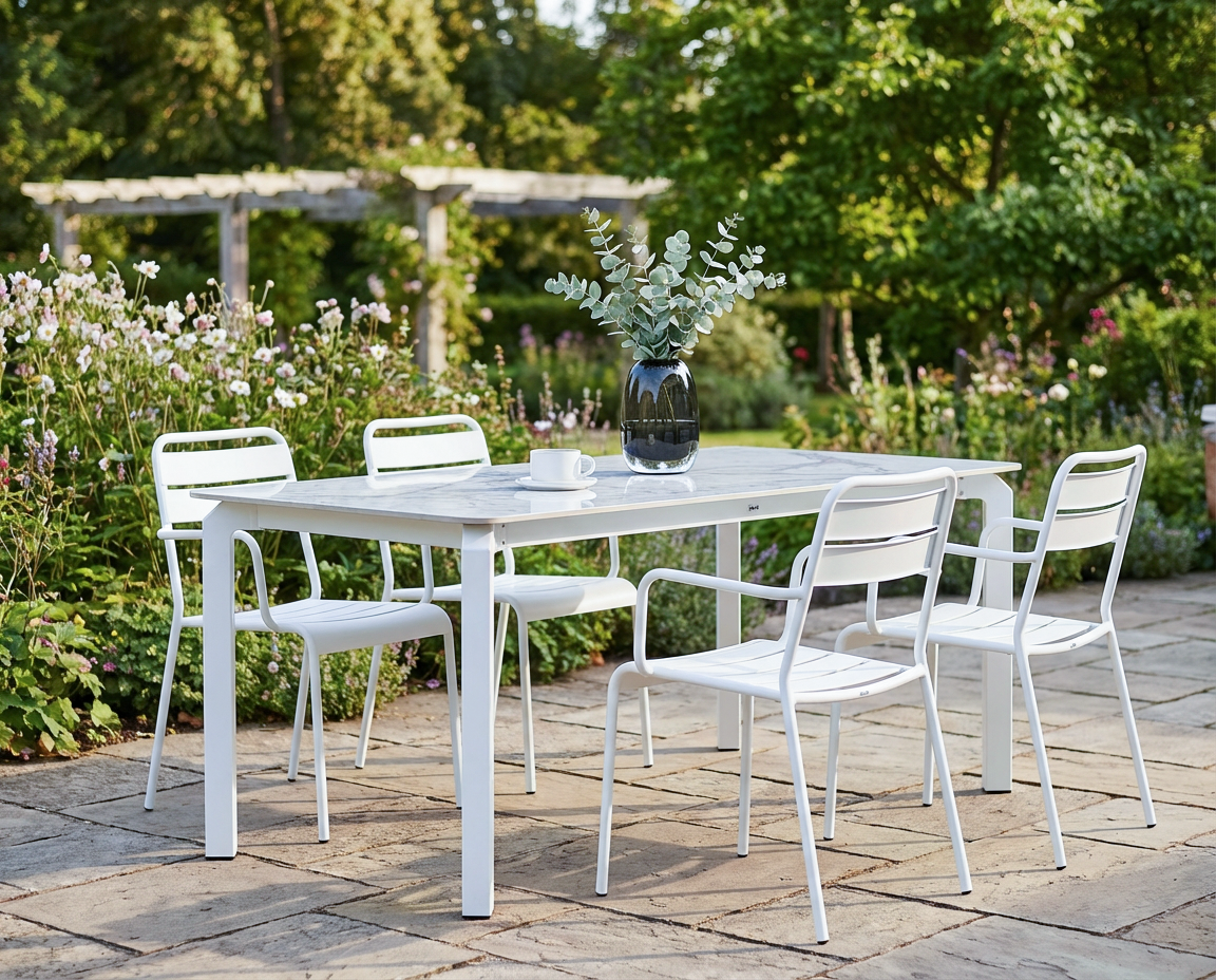 DERUXO Garden Dining Table - White - Gemini Interiors