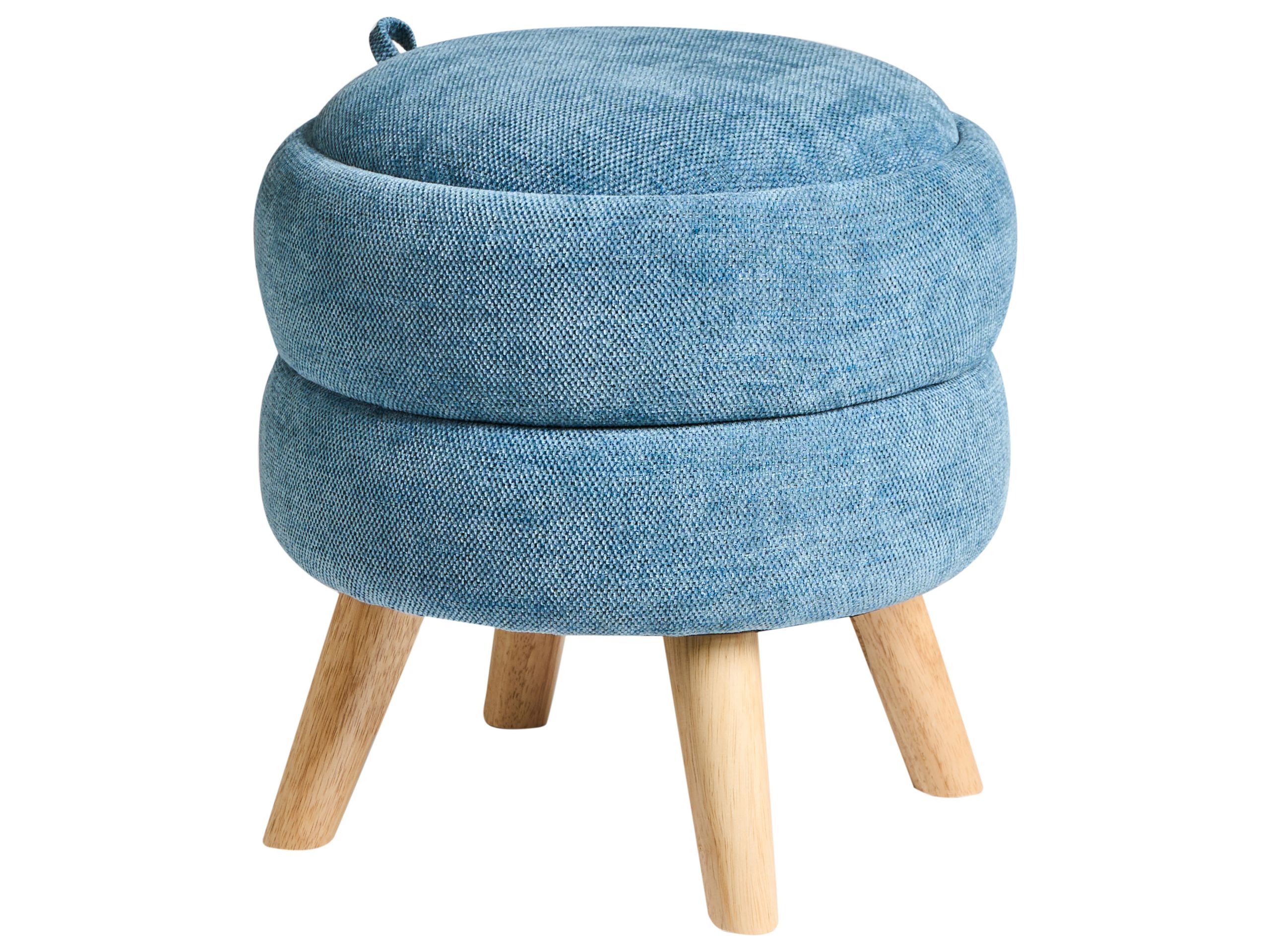 HAMBERLEIGH Chenille Fabric Storage Footstool - Blue - Gemini Interiors