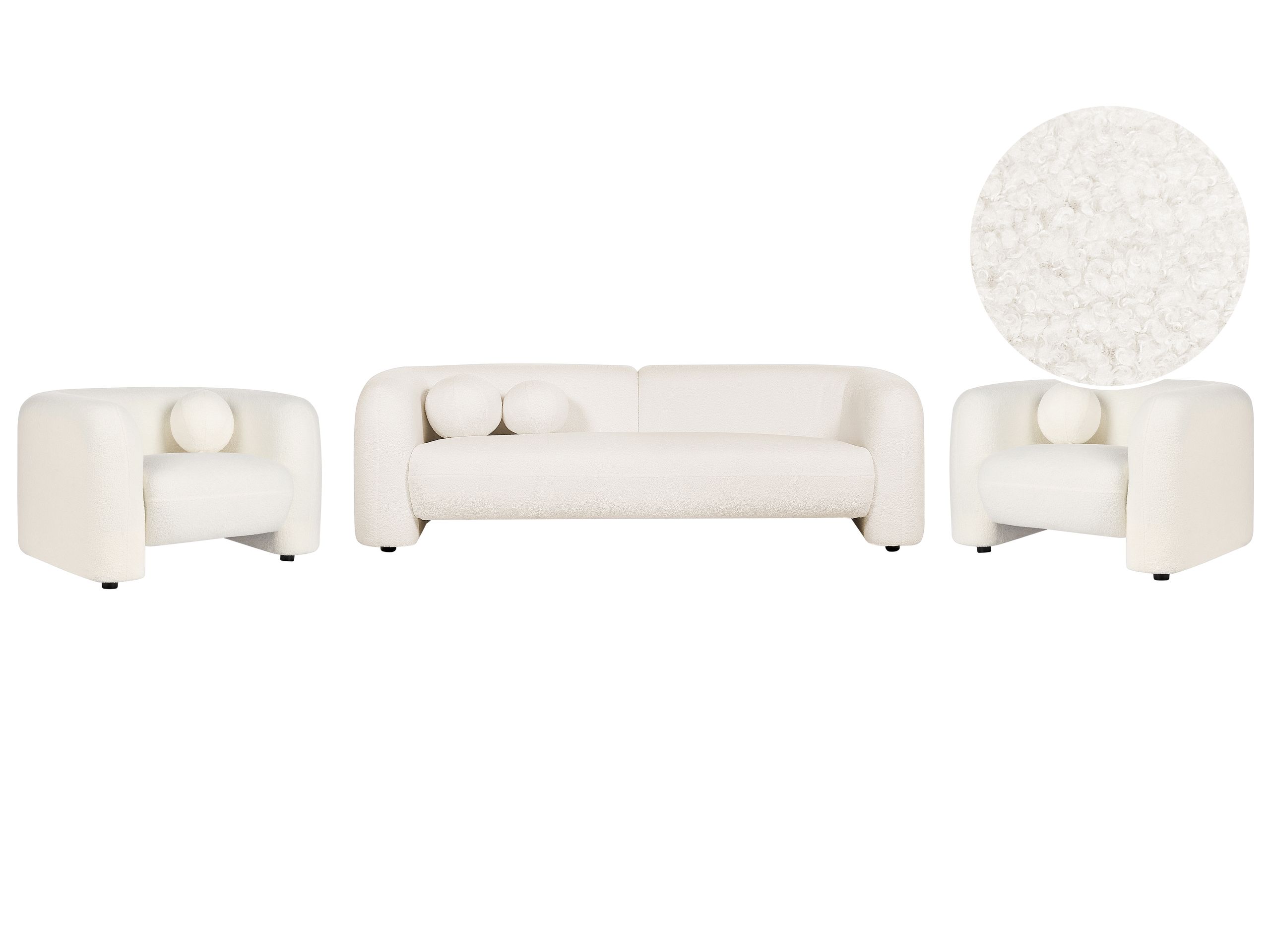 5 Seater Boucle Living Room Set White LEIREN - Gemini Interiors