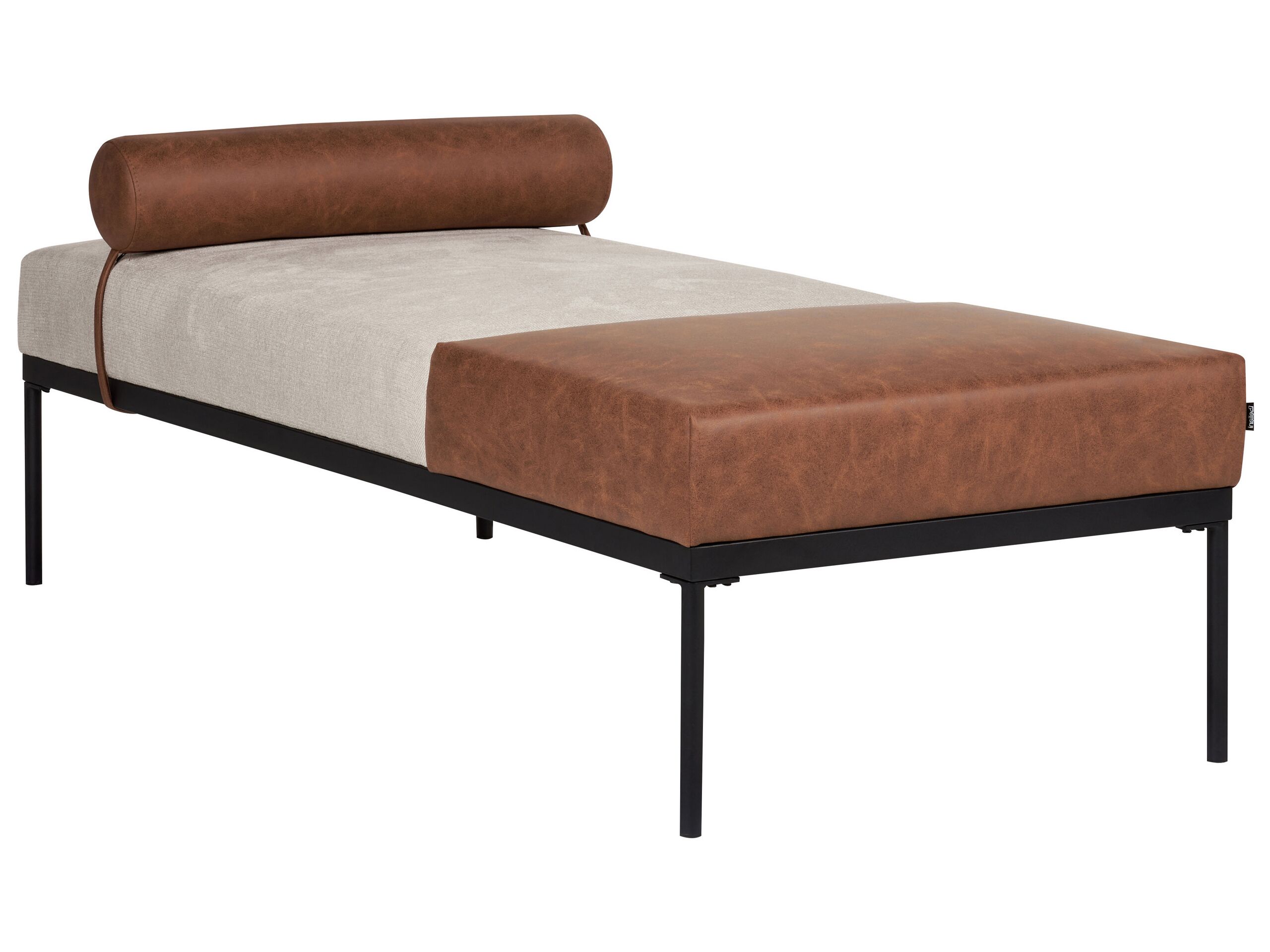 Faux Linen/Faux Leather Chaise Lounge Beige and Brown MALMOS - Gemini Interiors