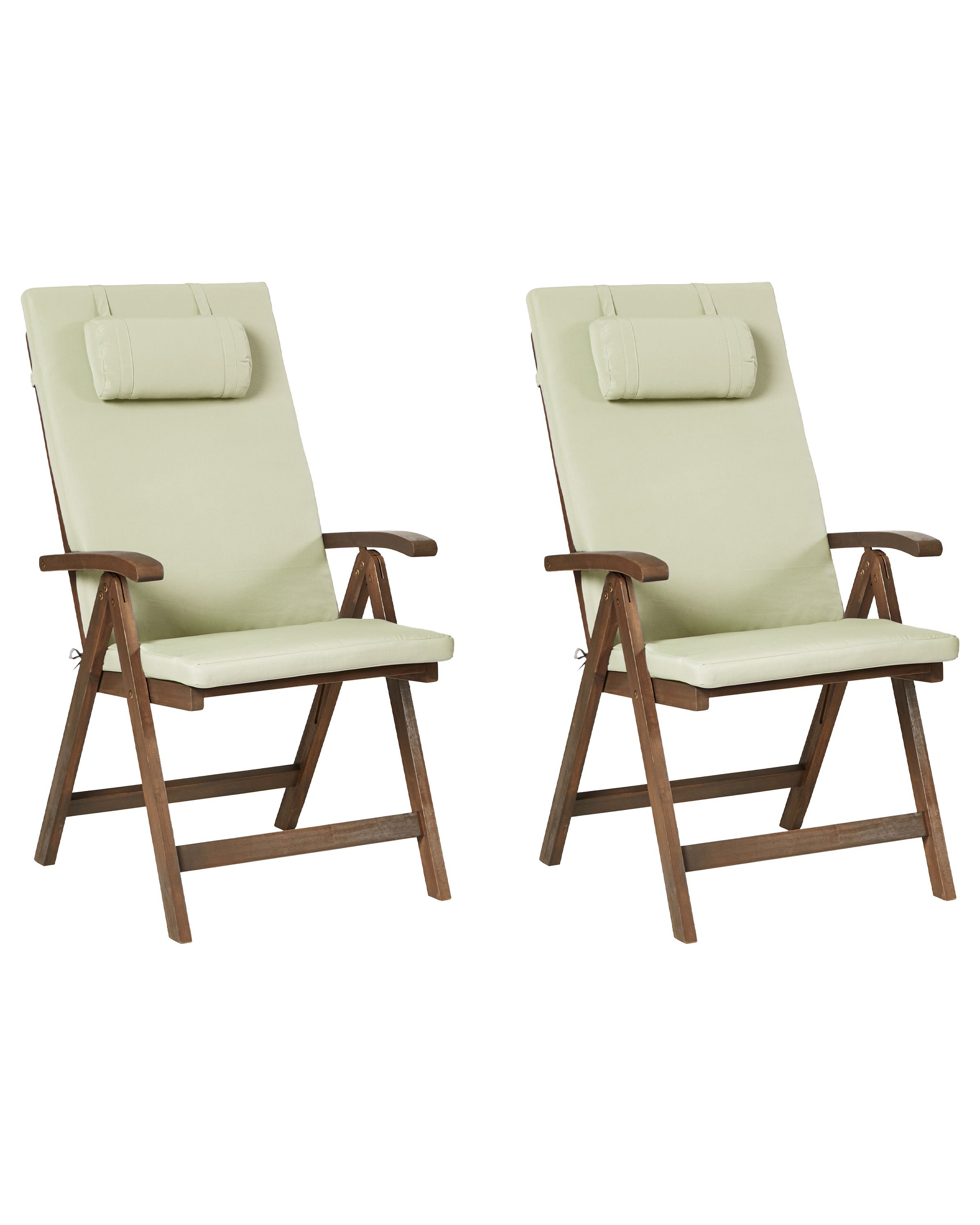 BALSA Set of 2 Garden Chairs with Cushions Acacia Wood Green - Brown - Gemini Interiors