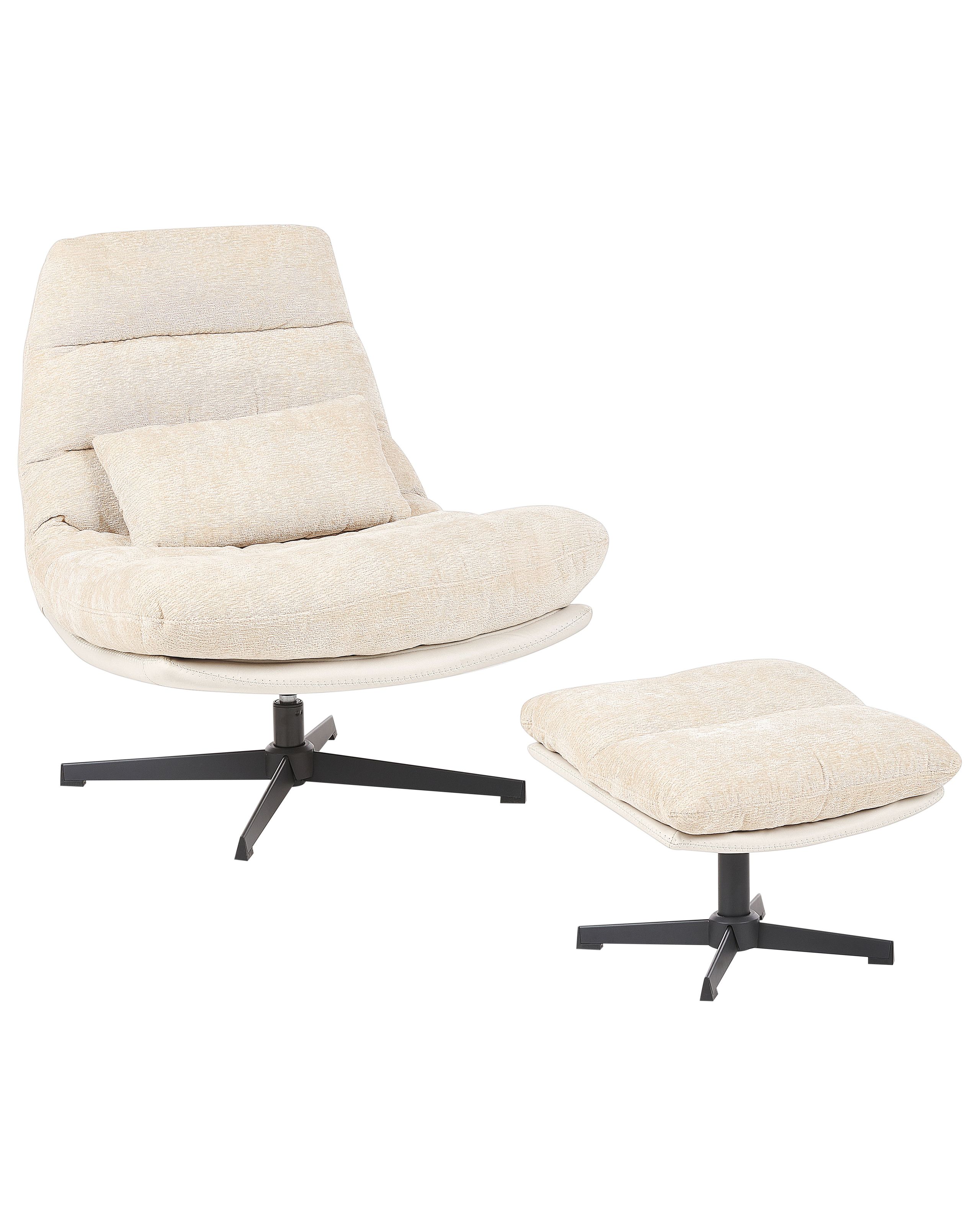 Swivel Armchair TOVIK with Footstool Fabric Light Beige - Gemini Interiors