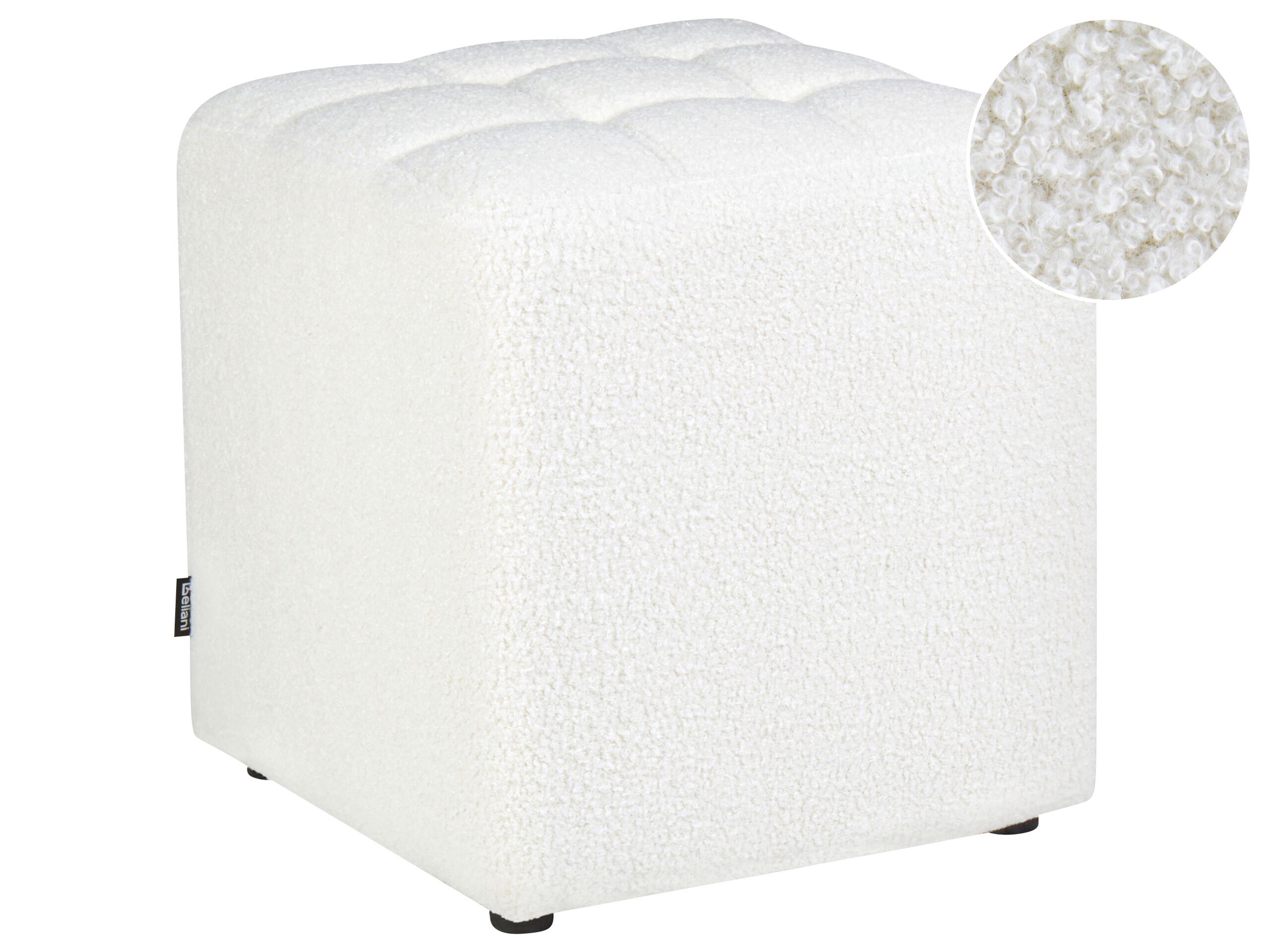 Boucle Footstool White KANSAS - Gemini Interiors