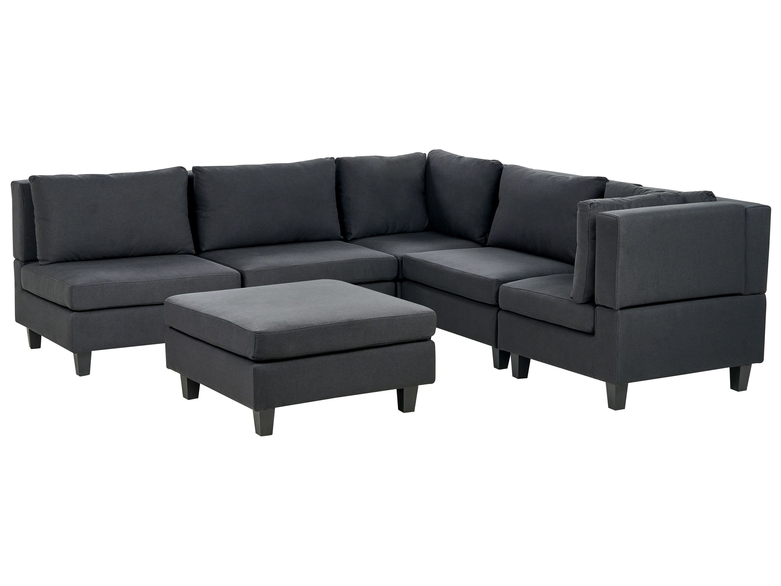 5 Seater Left Hand Modular Fabric Corner Sofa with Ottoman Black UNSTAD - Gemini Interiors