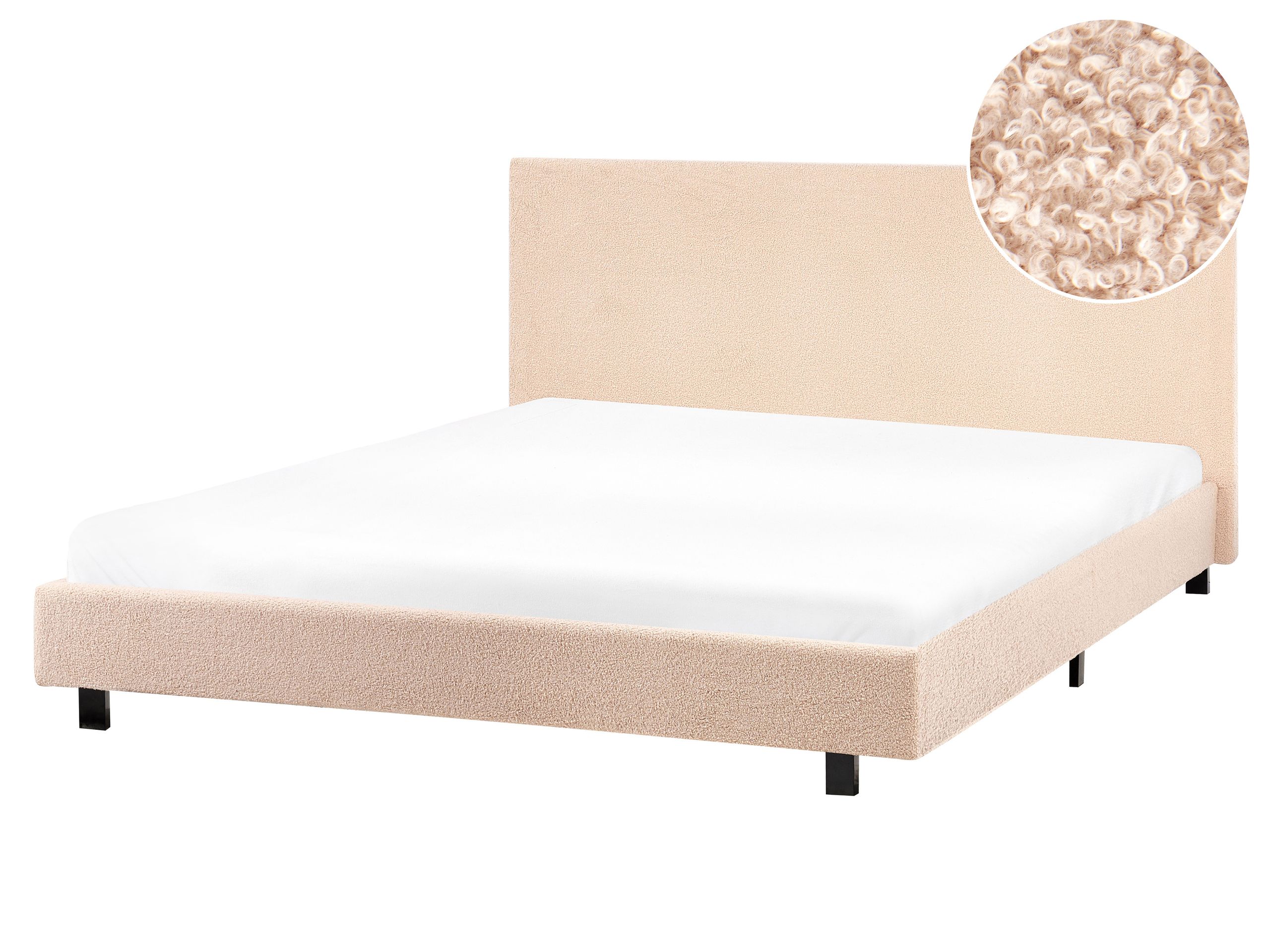 ALKEA Bedframe Boucle 160 x 200cm EU Kingsize Bed Beige - Gemini Interiors