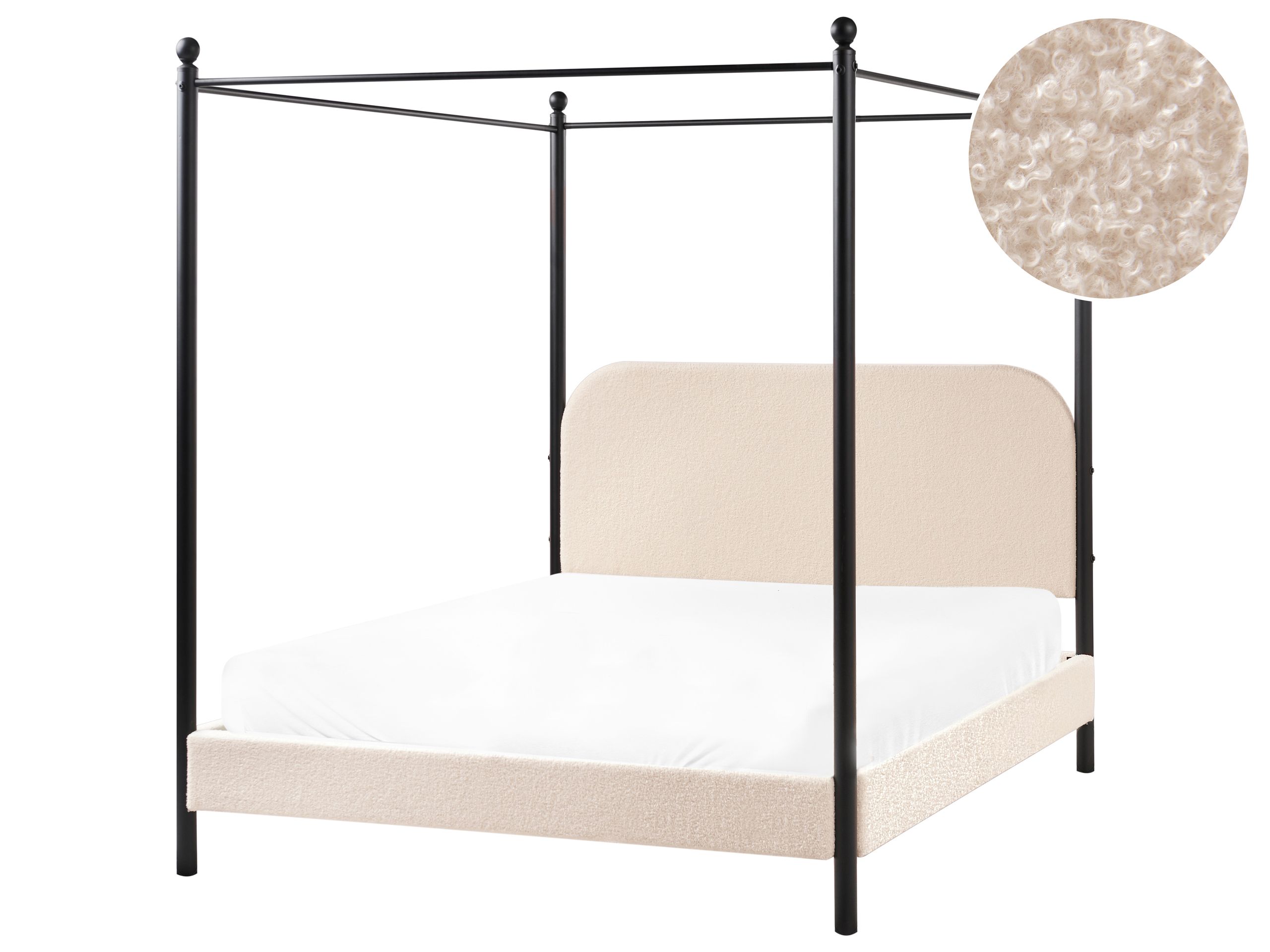 MORIS Four Poster Bedframe Boucle 140 x 200cm EU Double Bed Beige - Gemini Interiors