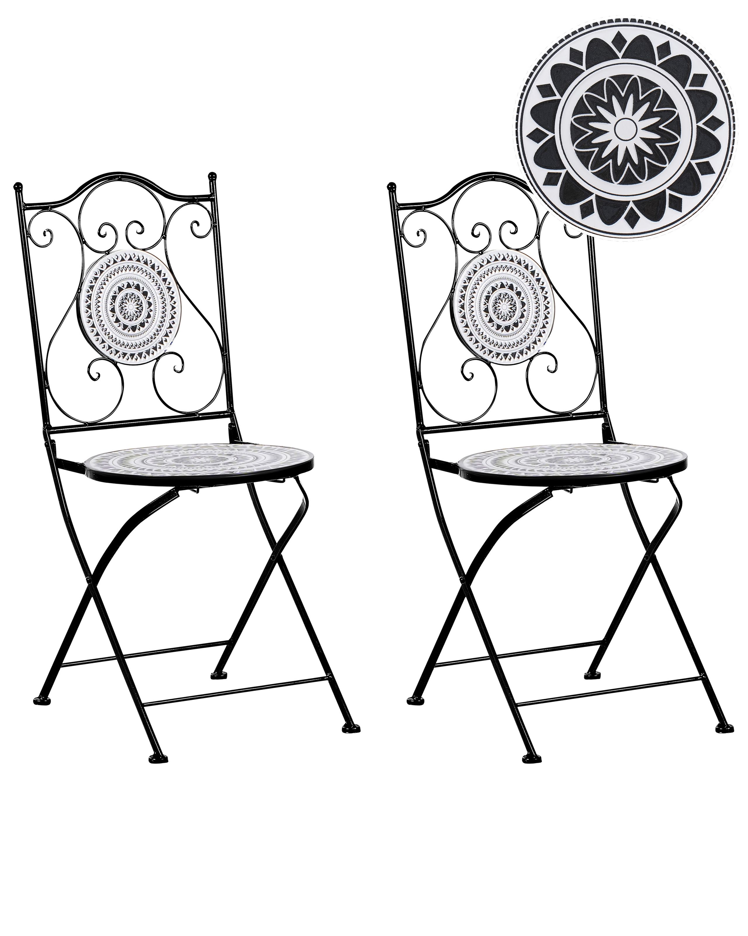CSMIOO Set of 2 Garden Chairs Folding Metal Black/ White - Gemini Interiors