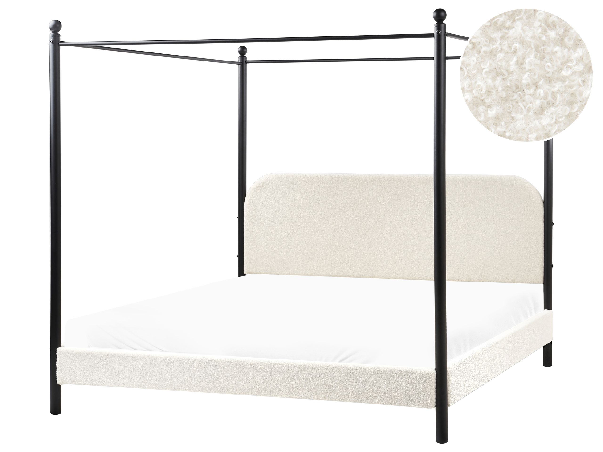 MORIS Four Poster Bedframe Boucle 180 x 200cm EU Super Kingsize Bed Off-White - Gemini Interiors