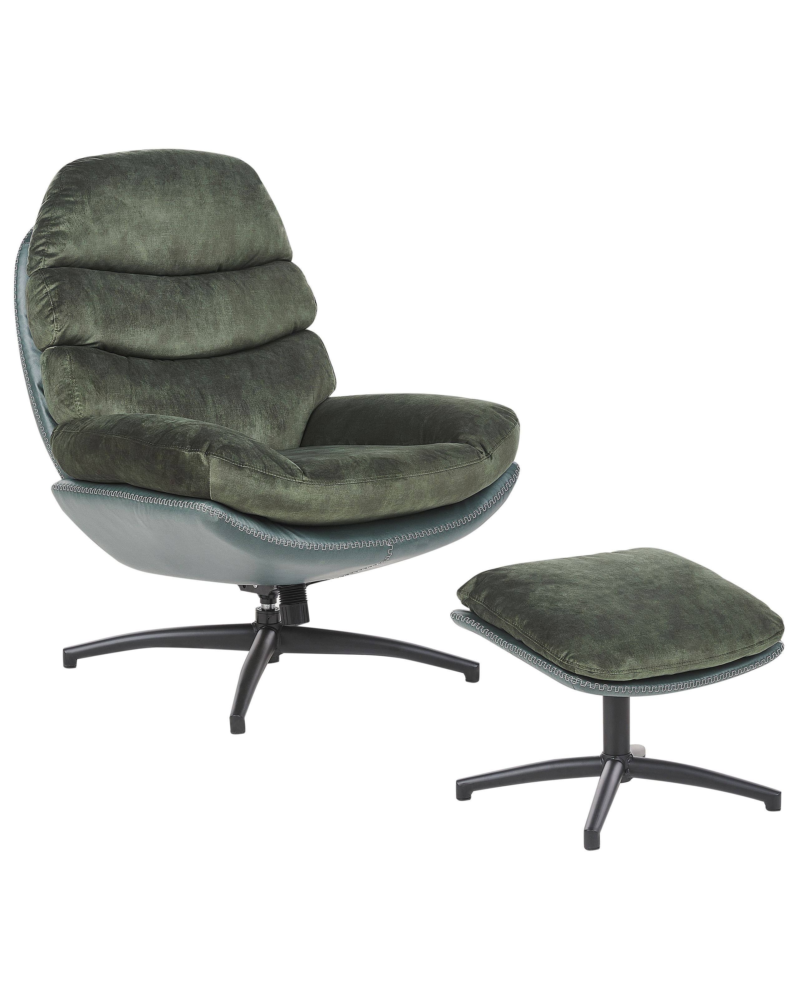 Swivel Armchair EIDE with Footstool Velvet Dark Green - Gemini Interiors