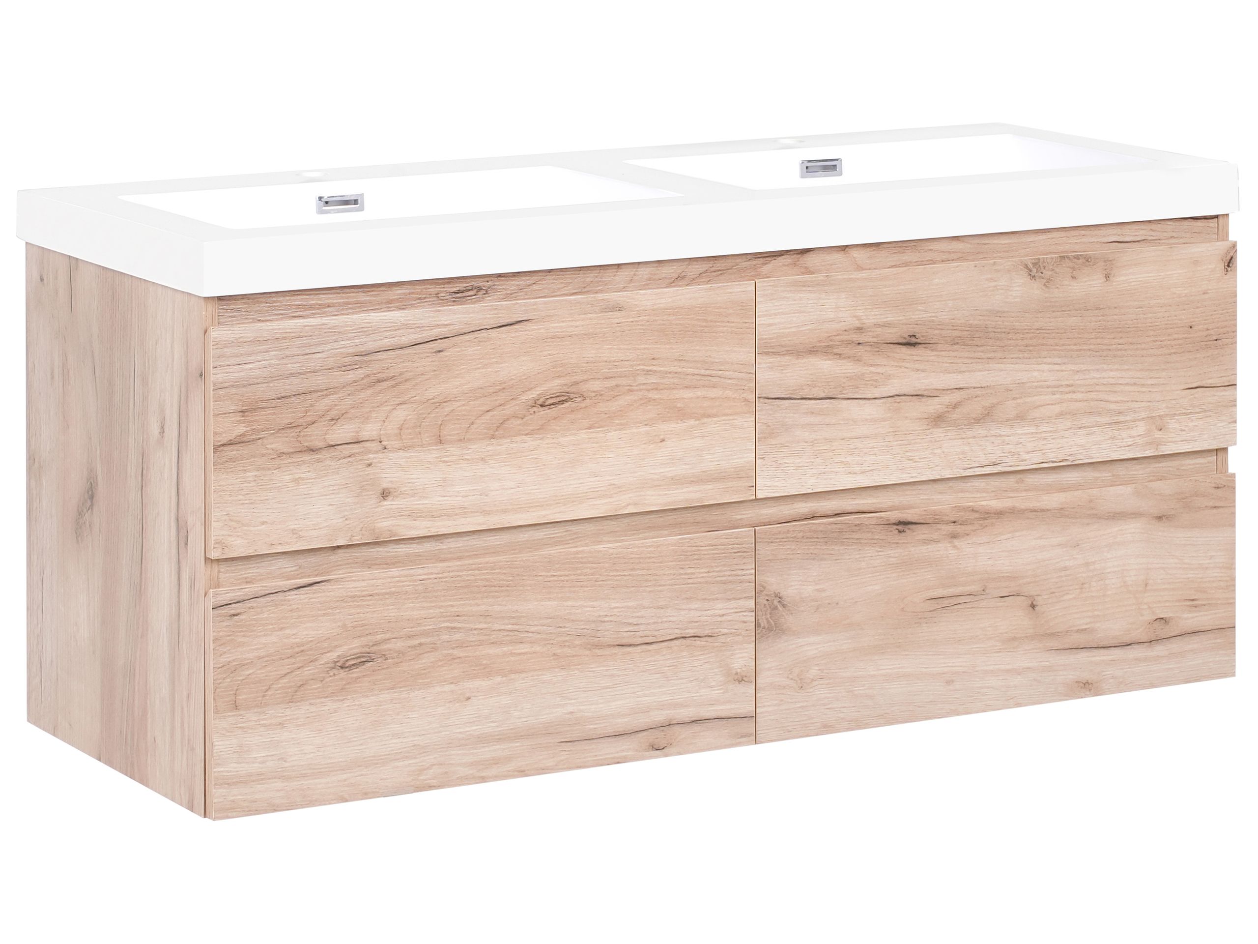 ATHERDON Wall Mounted Double Basin Vanity Unit - Light Brown - Gemini Interiors