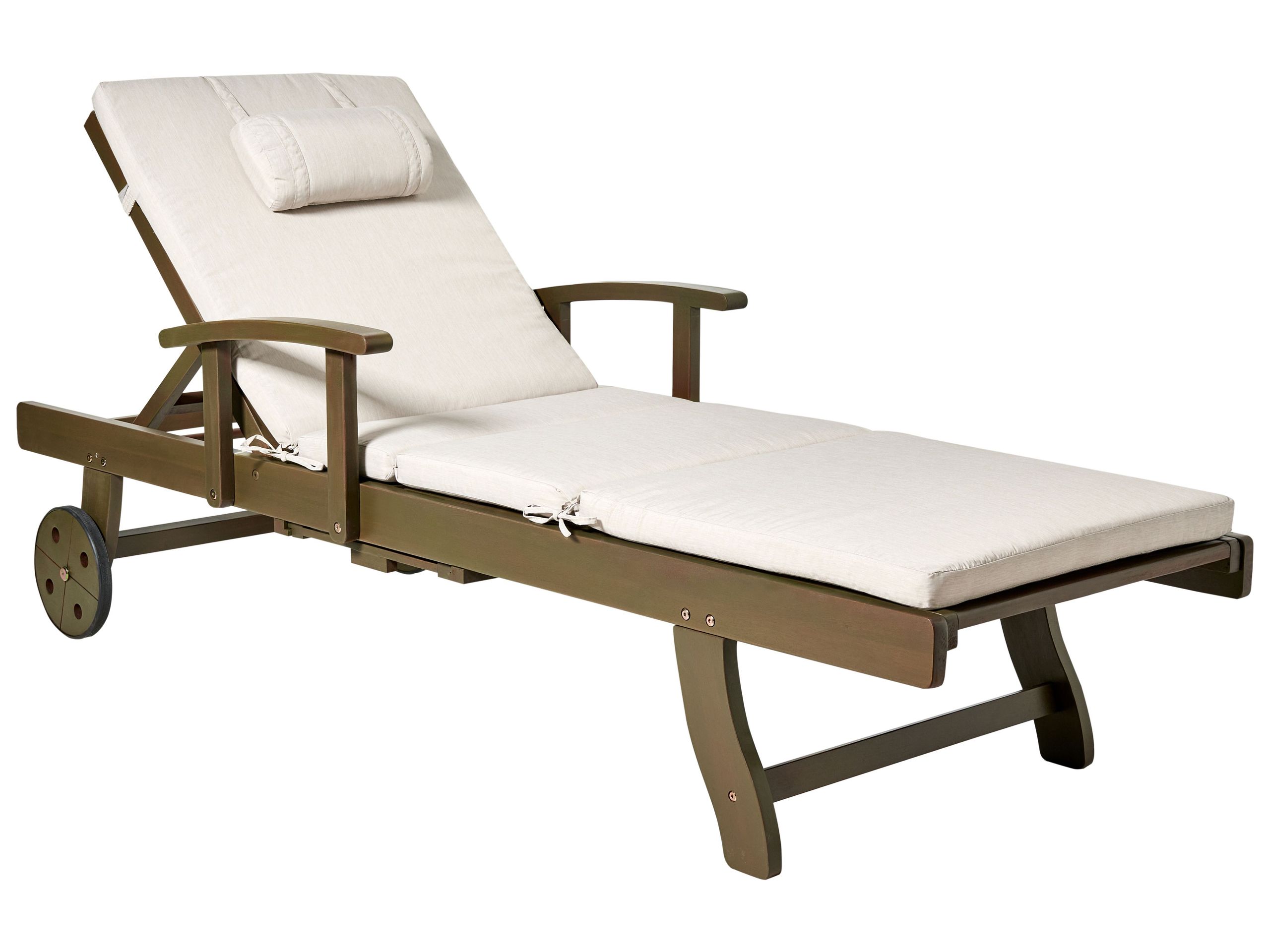 BALSA II Wooden Sun Lounger with Cushion - Light Beige - Gemini Interiors