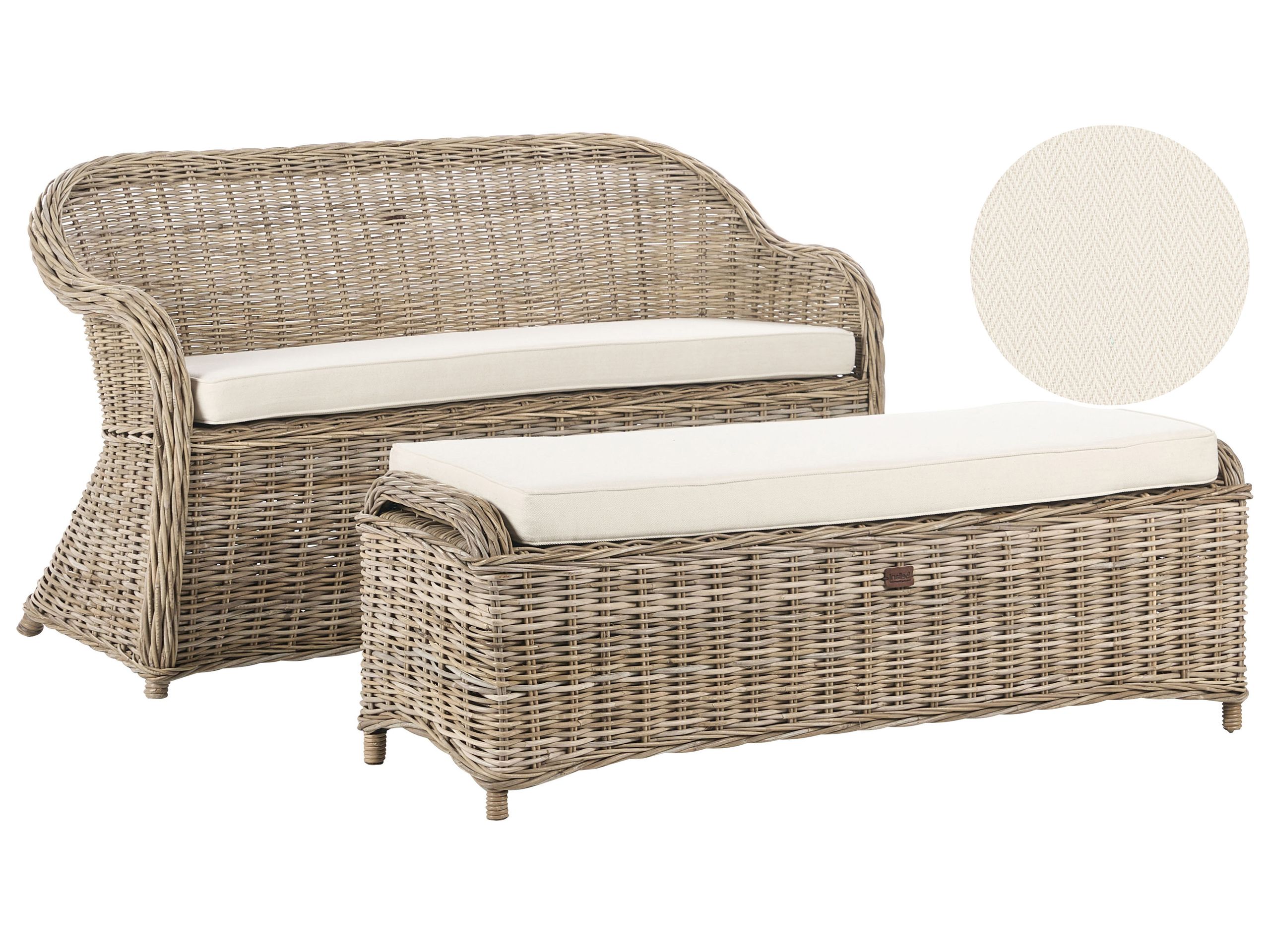 Garden Sofa with Ottoman 2 Seater SUSUA Rattan Natural - Gemini Interiors