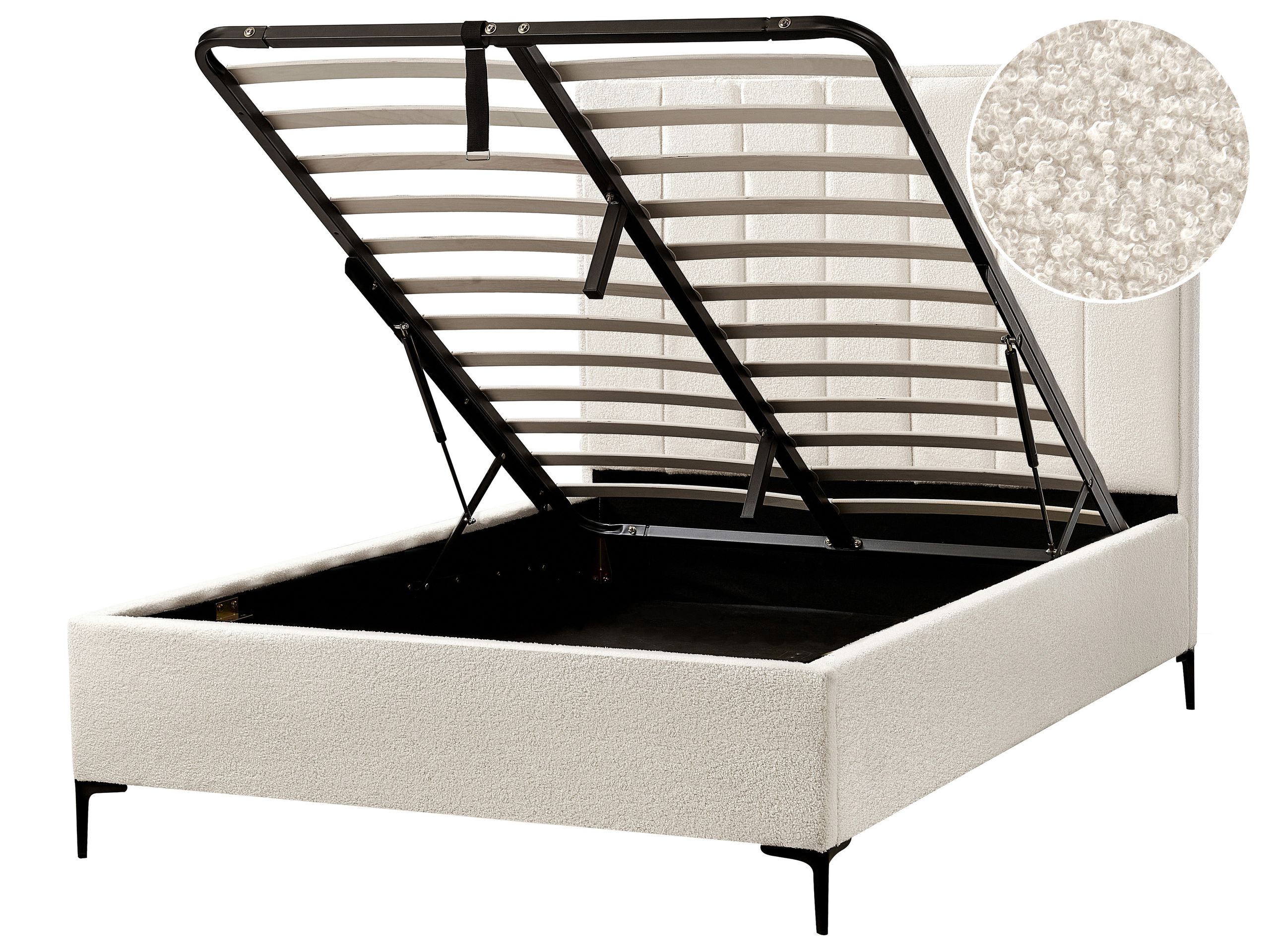 SEZZANA Ottoman Bedframe Boucle 140 x 200cm EU Double Bed Off-White - Gemini Interiors
