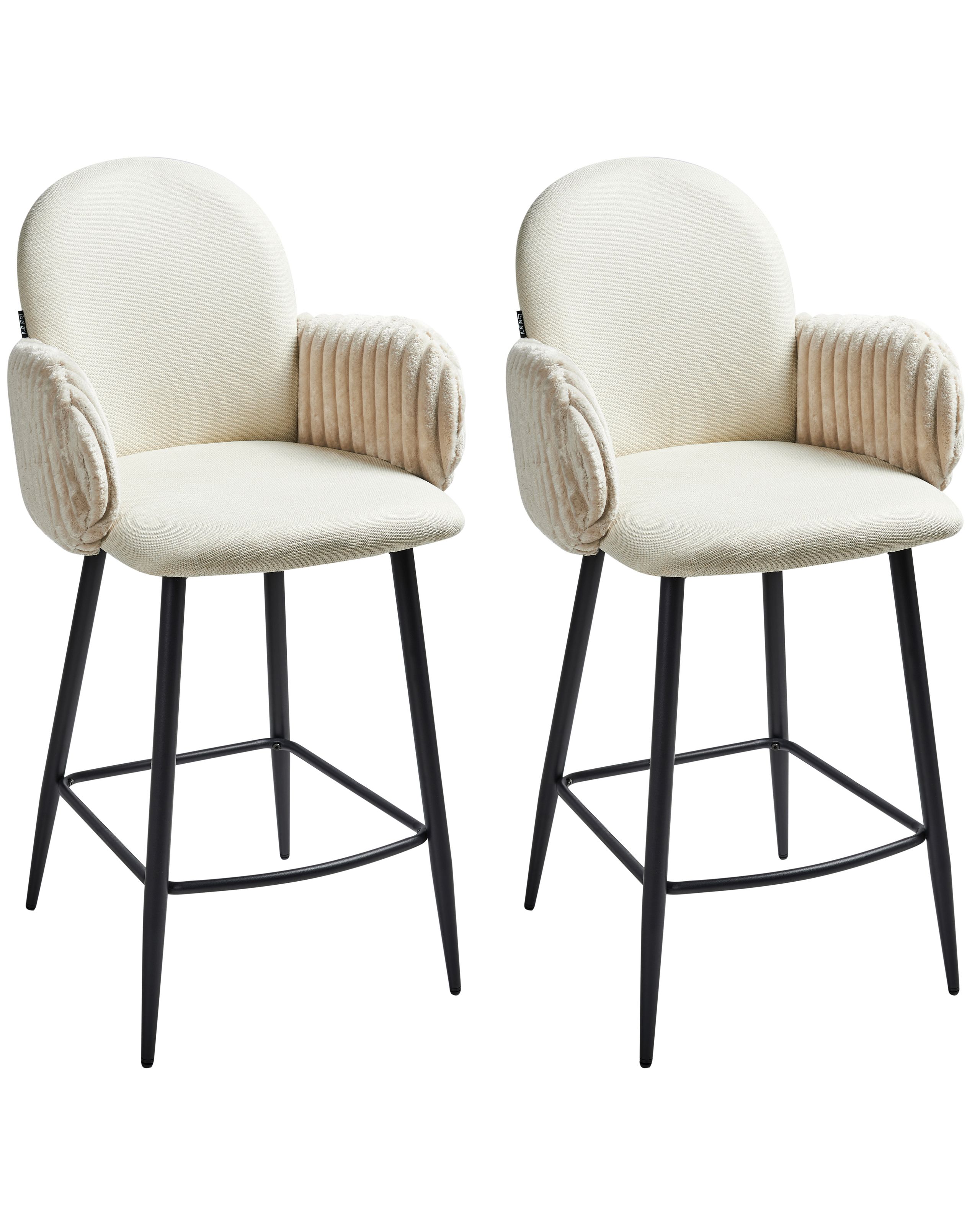 Set of 2 Bar Chairs AMITY Fabric Light Beige - Gemini Interiors