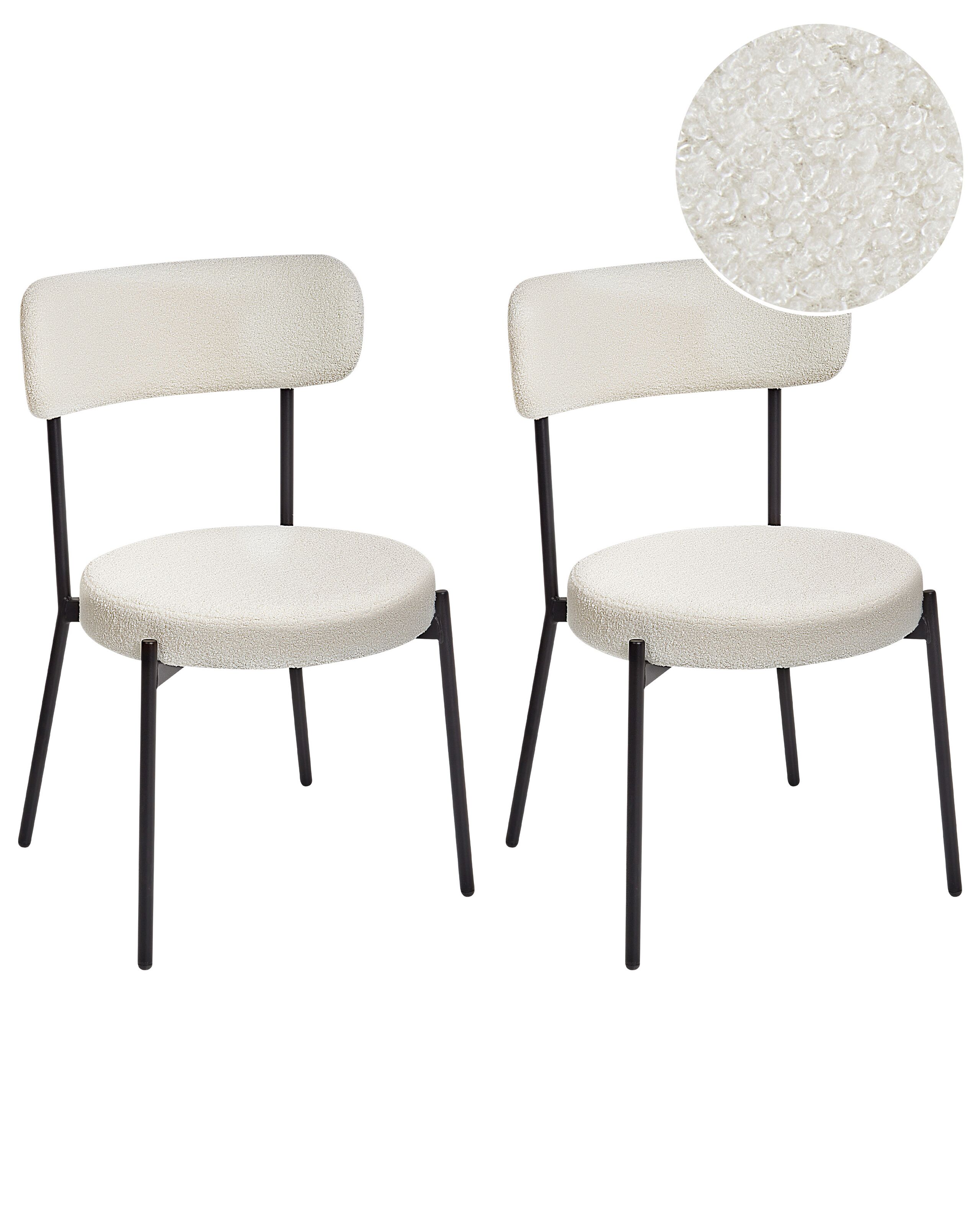 Set of 2 Dining Chairs ALLISON Boucle White - Gemini Interiors