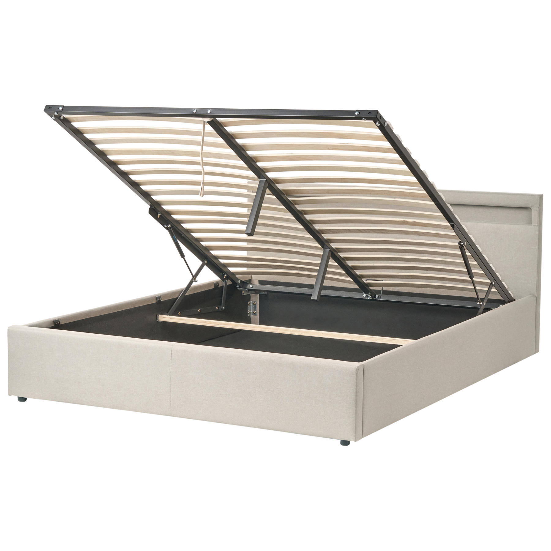 AVELLE Kingsize Fabric Ottoman Storage Bedframe - Beige - Gemini Interiors